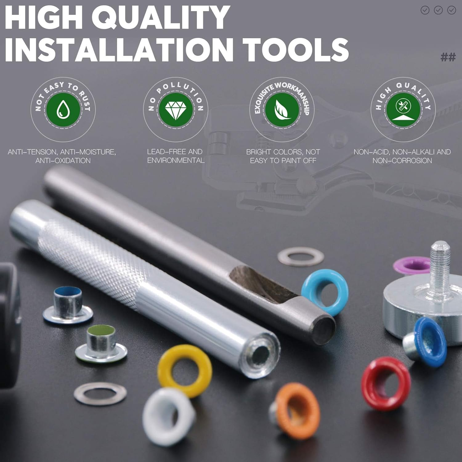 Keadic 406Pcs Eyelet and Setting Kit with 3/16" Colored Grommets, Punch Pliers, Hole Punch and Hammer for Leather, Cloth, Shoe, Bags, Crafts image number 3