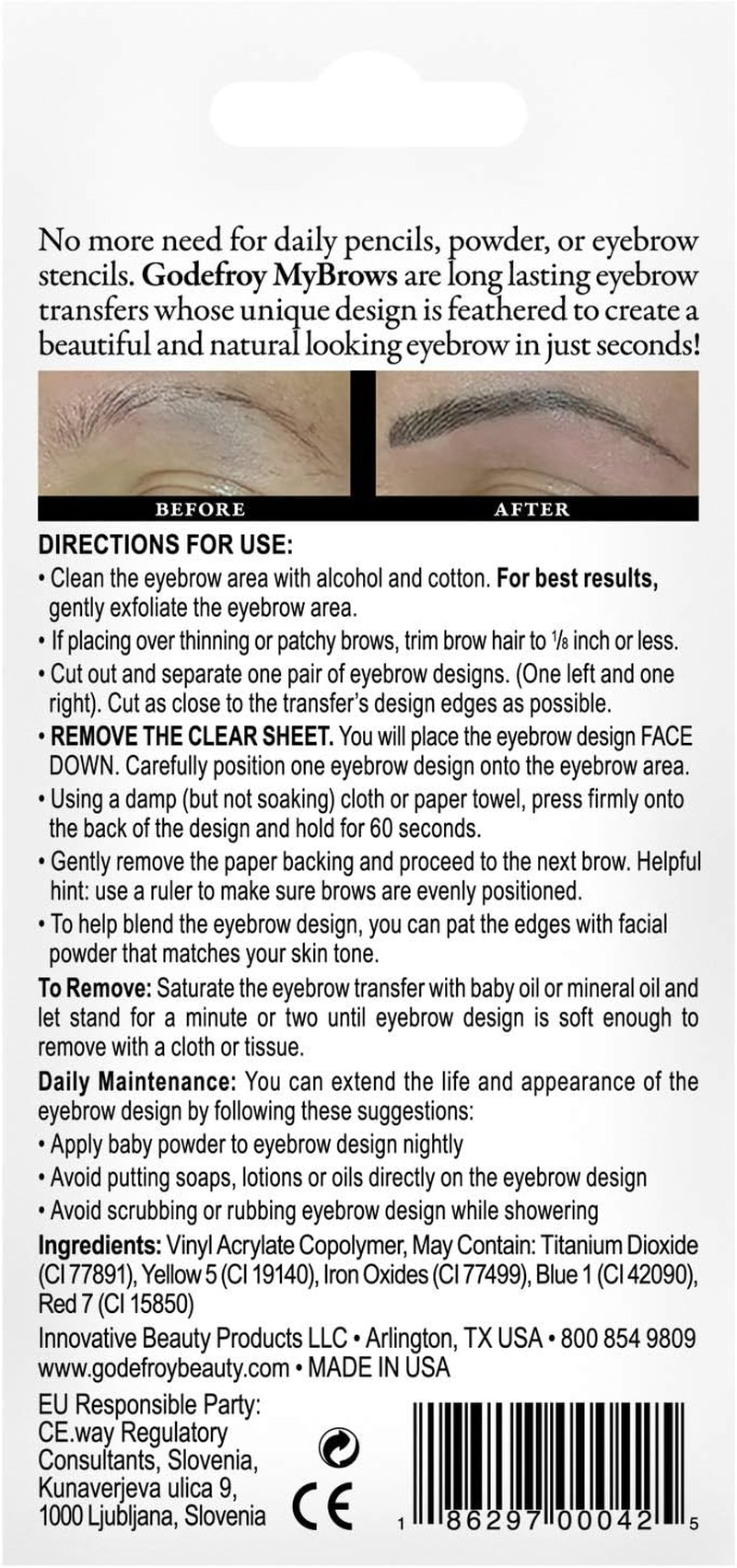 Godefroy Mybrows Long Lasting Eyebrow Transfers, Medium Arch, Medium Brown, 12-Pairs of Brows image number 6