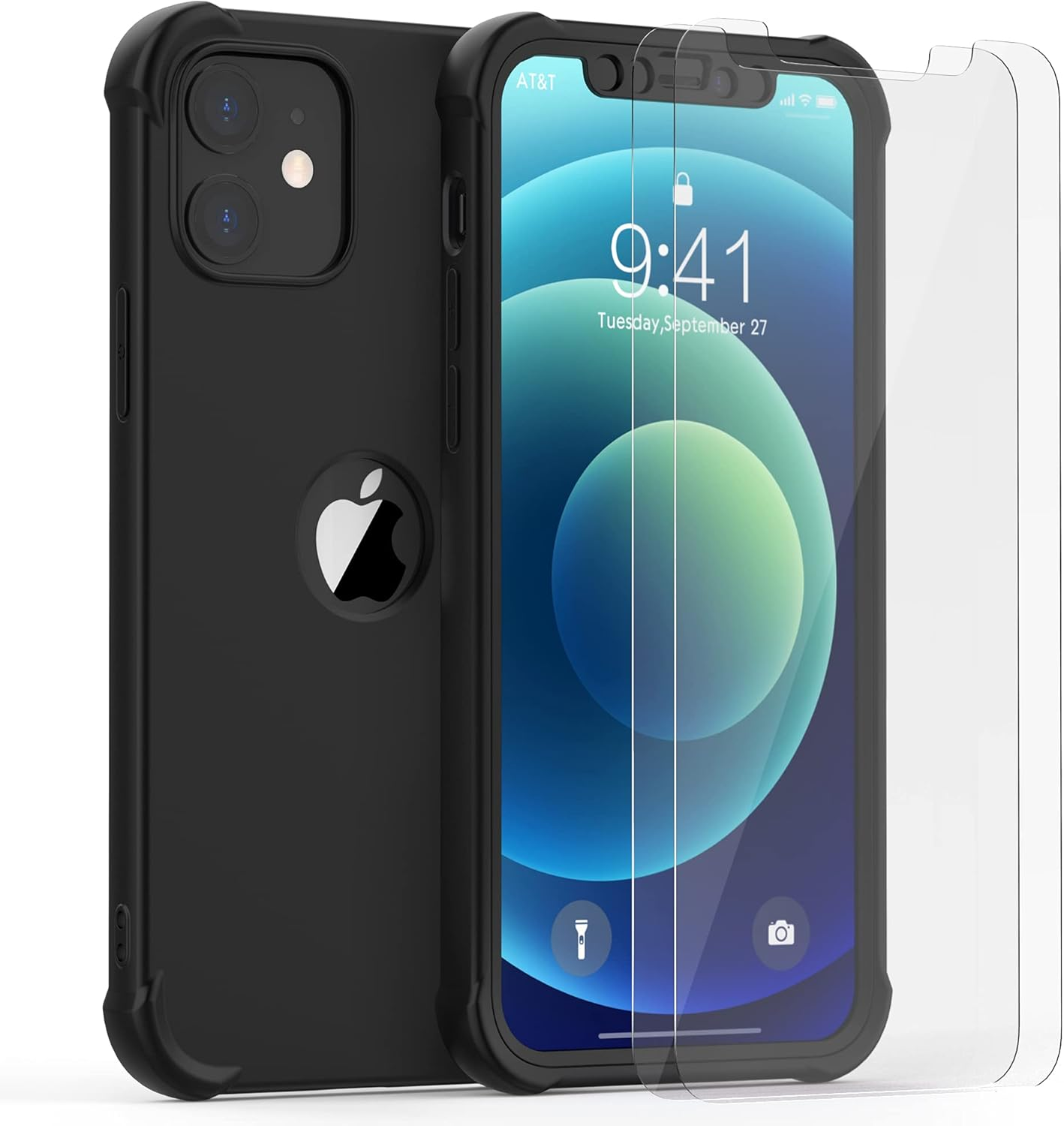 ORETECH Compatible with Iphone 12 Mini Case with [2 X Tempered Glass Screen Protector] 360&deg;Full Body Protection Hard PC TPU Slim Case for Iphone 12 Mini Case 5.4" - Black image number 5