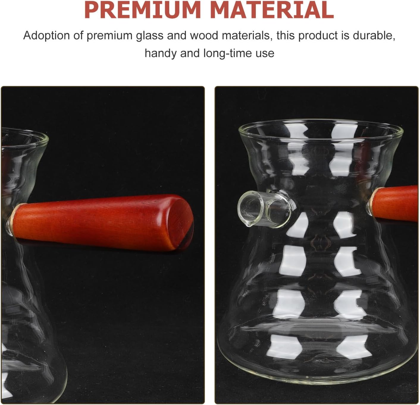 MAGICLULU Heat-Resistant Turkish Glass Coffee Kettle 600Ml with Wooden Handle Manual Pour-Over Pot for Home Coffee Brewing and Espresso Preparation image number 6