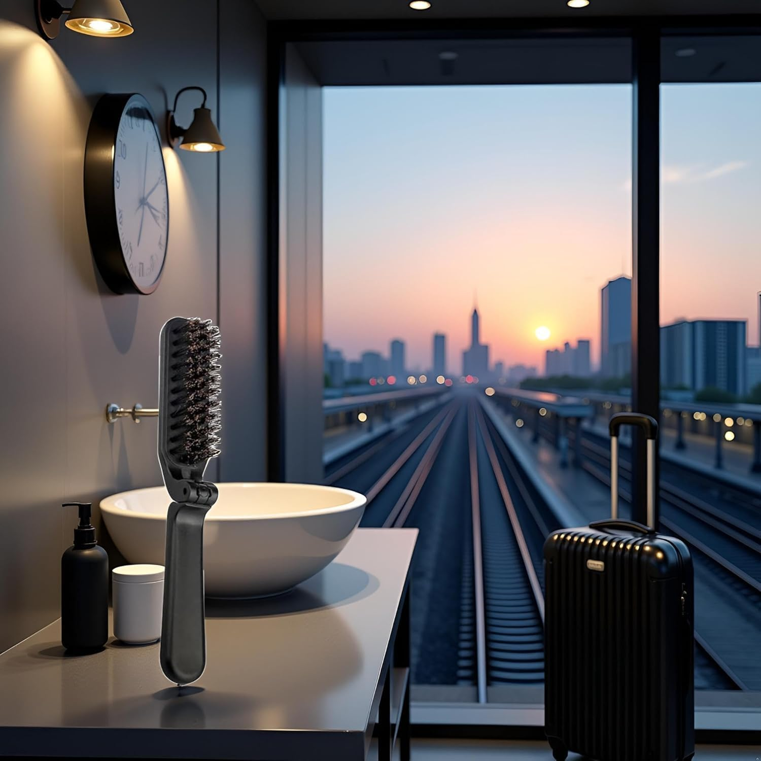 Foldable Boar Bristle Brush Collapsible Anti-Static Brush for Men and Women image number 6