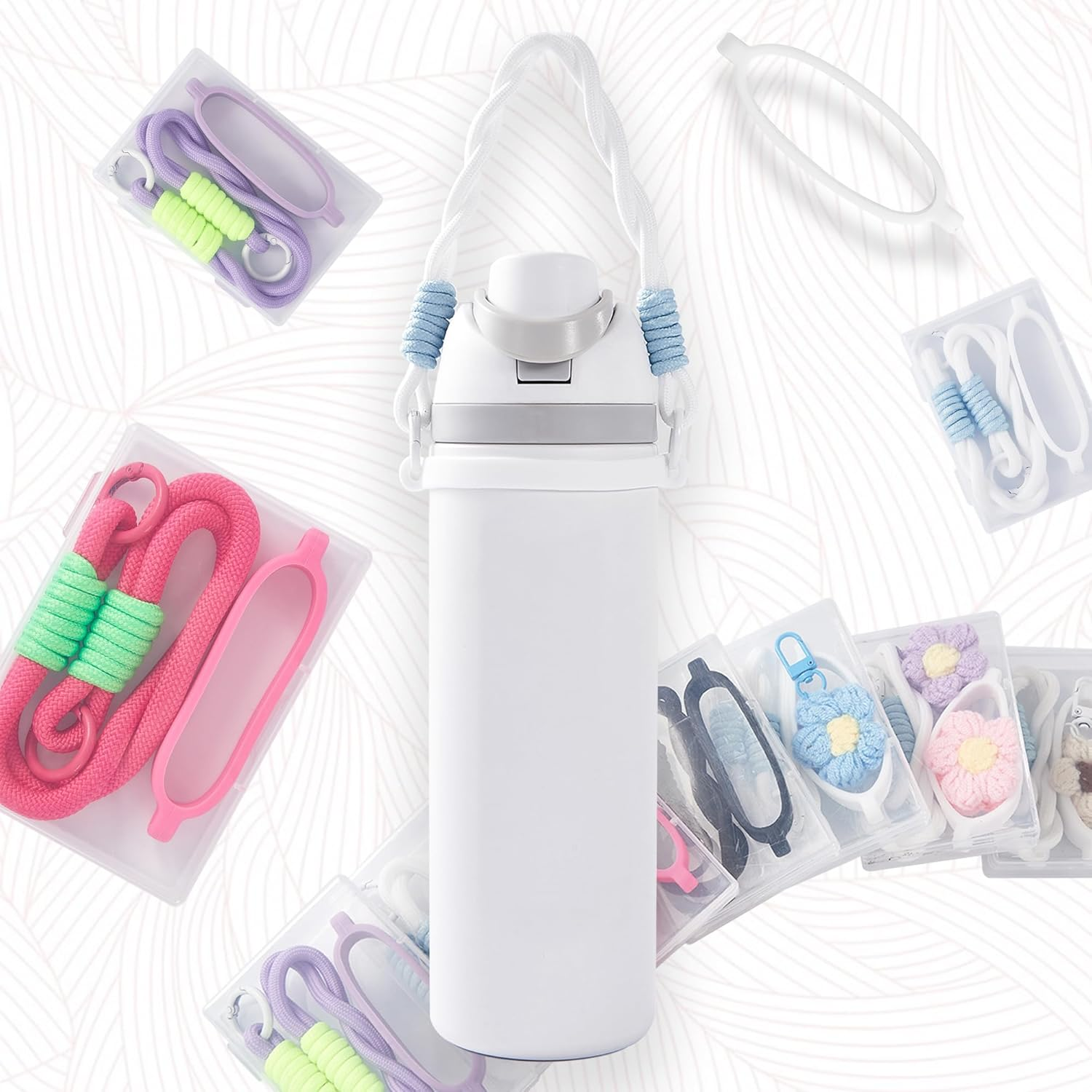 Bigwaves Silicone Handle Strap, Compatible Owala Freesip - Fits 16Oz to 40Oz, Water Bottle Carrier Grip Accessories for Running, Bike, Gym or Jogging (With Handle, White) image number 2