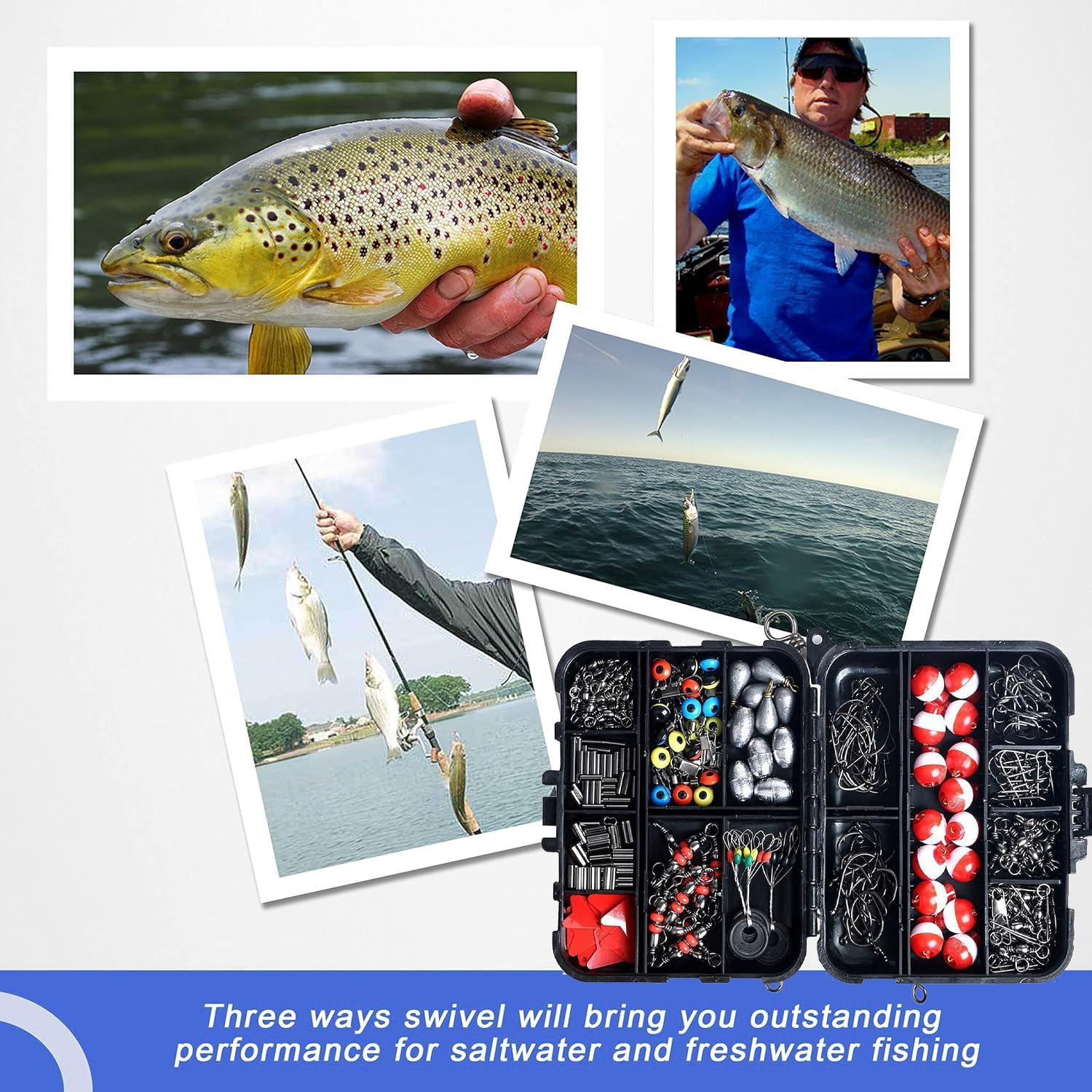 IONPSHG 263Pcs Fishing Accessories Set Fishing Accessories Kit Lure Sea Fishing Rocky Fishing Set with Tackle Box Including Plier Jig Hooks Sinker Weight Swivels Snaps Sinker Slides