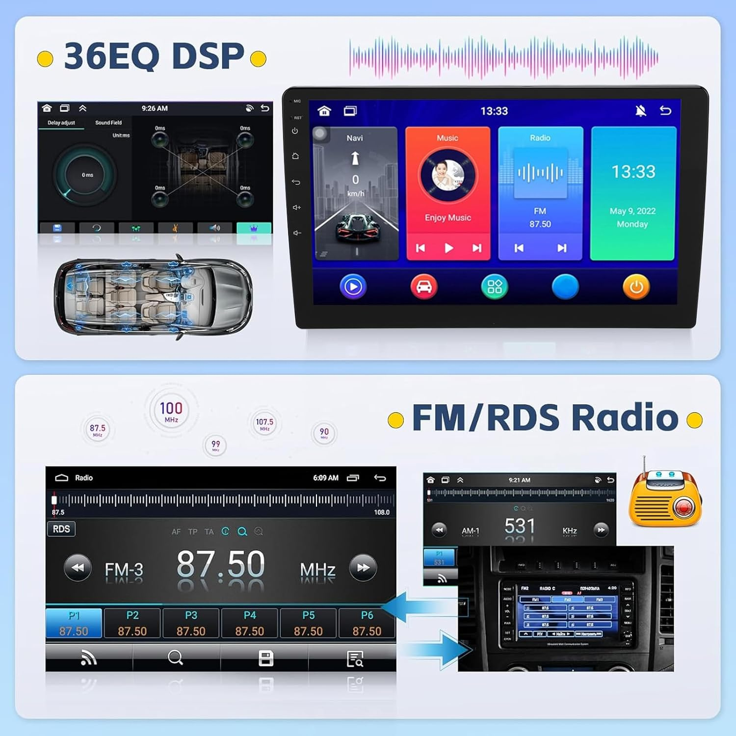 Double Din Car Stereo, 10.1 Inch IPS Touchscreen Car Radio with Wireless and Auto, Navigation, Mirror Link, Voice Control, AHD Backup Camera, BT5.2, Wifi, SWC, FM image number 1