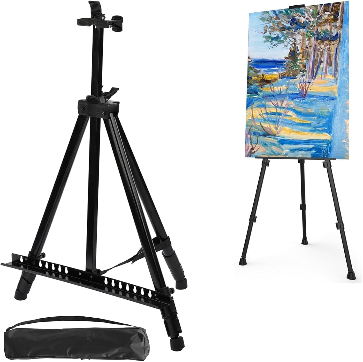 Easel Stand for Sign Adjustable Double-Layer Metal Easel for Painting Stand for Canvas, Portable Tripod for Canvas and Display, Includes Carrying Bag, Black, Height 19-63 Inches (49-160 Cm) image number 4