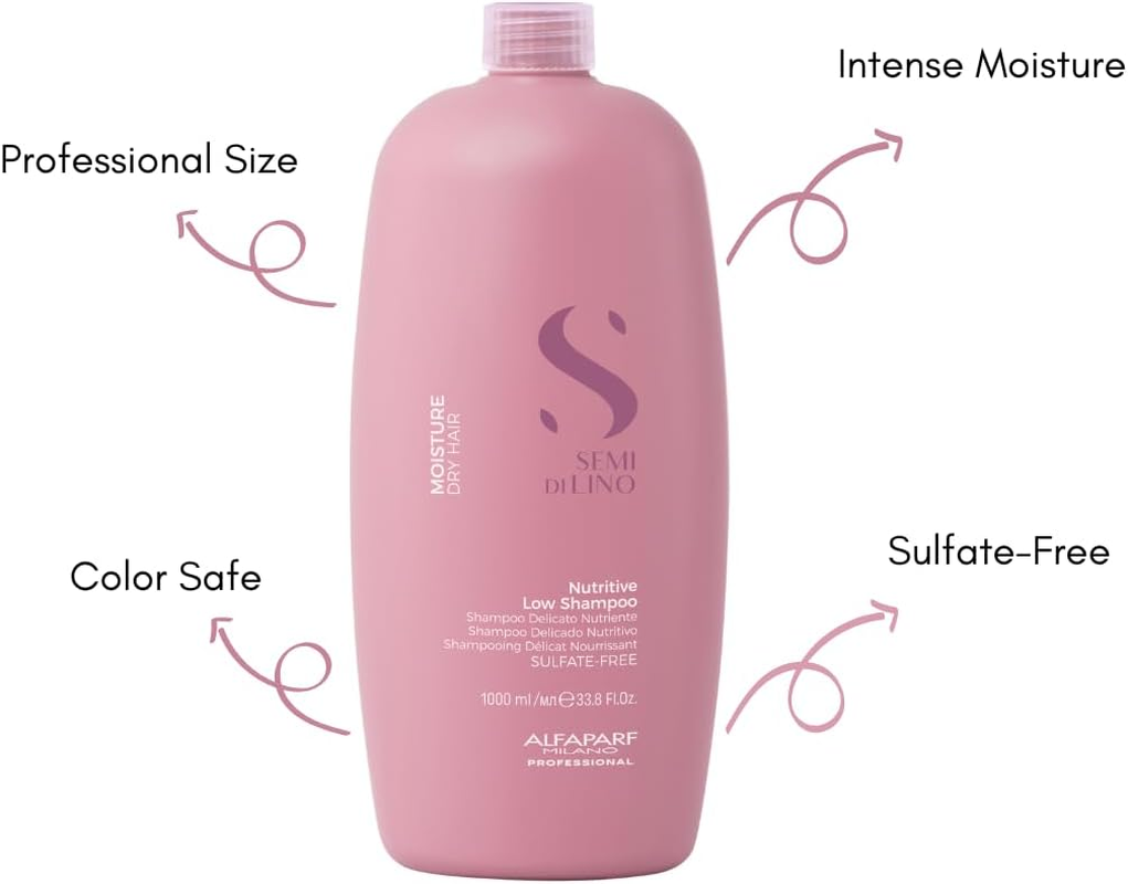 Alfaparf Milano Semi Di Lino Nutritive Low Shampoo - Sulfate, Paraben, Paraffin Free - Moisturizes, Hydrates, and Adds Glossy Shine - 33.8 Oz