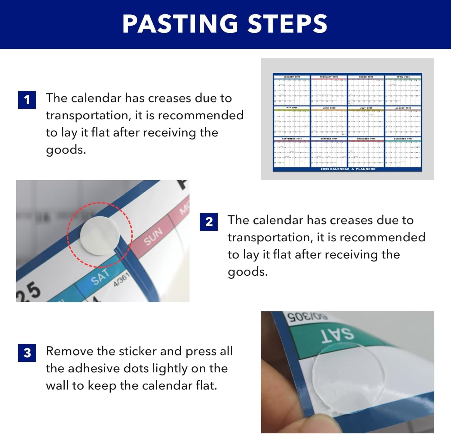 2025 Wall Calendar Erasable Large, 58 X 88 Cm, Wet & Dry Erasable Laminated 12 Month Annual Yearly Planner, Reversible, Horizontal/Vertical, Includes 2 Erasable Pens & Double-Sided Adhesive Pad image number 5