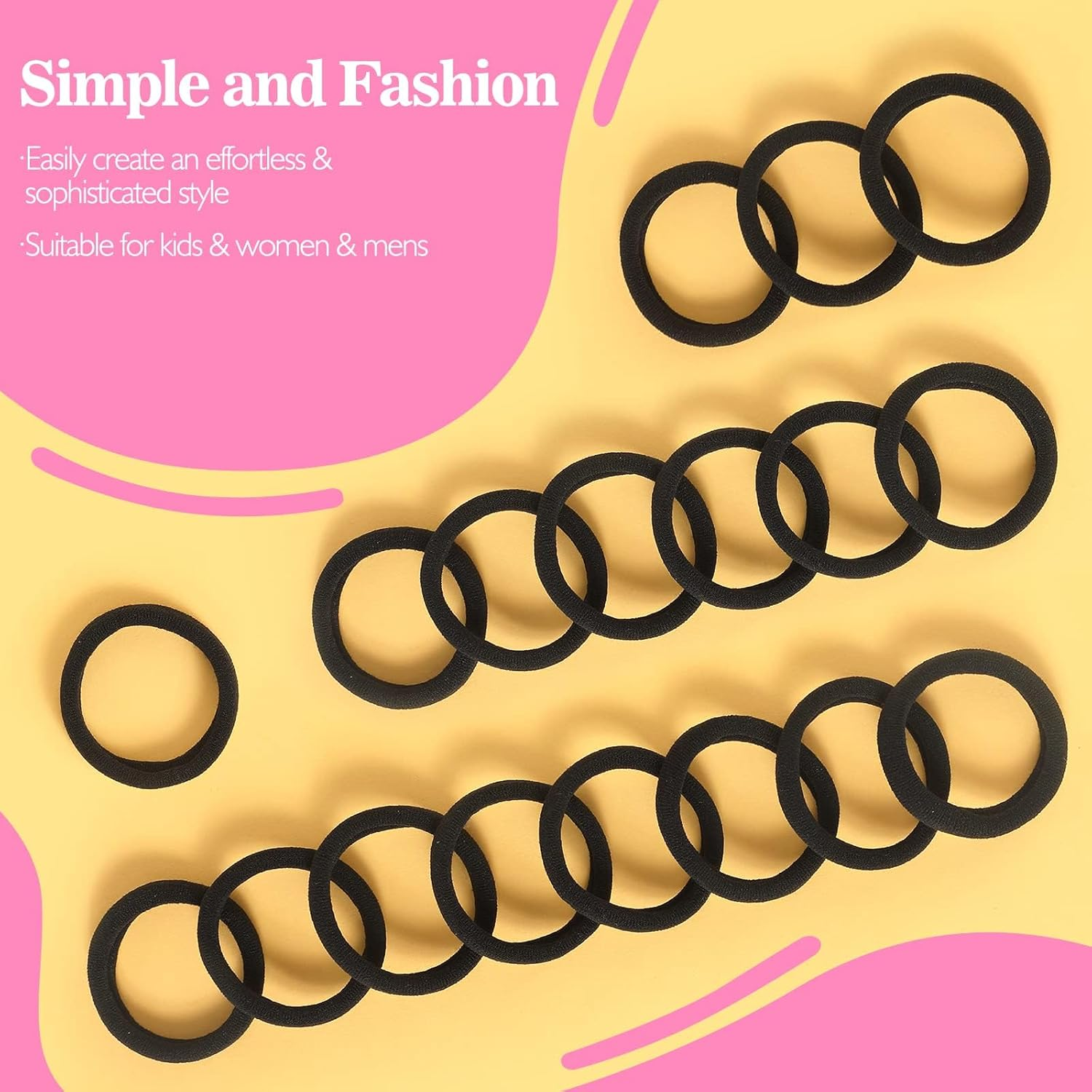 200PCS Black Hair Ties for Women Mens Girls, Large Stretch Cotton Seamless Hair Bands, Hair Elastic Ponytail Holders for Thick Heavy and Curly Hair image number 3