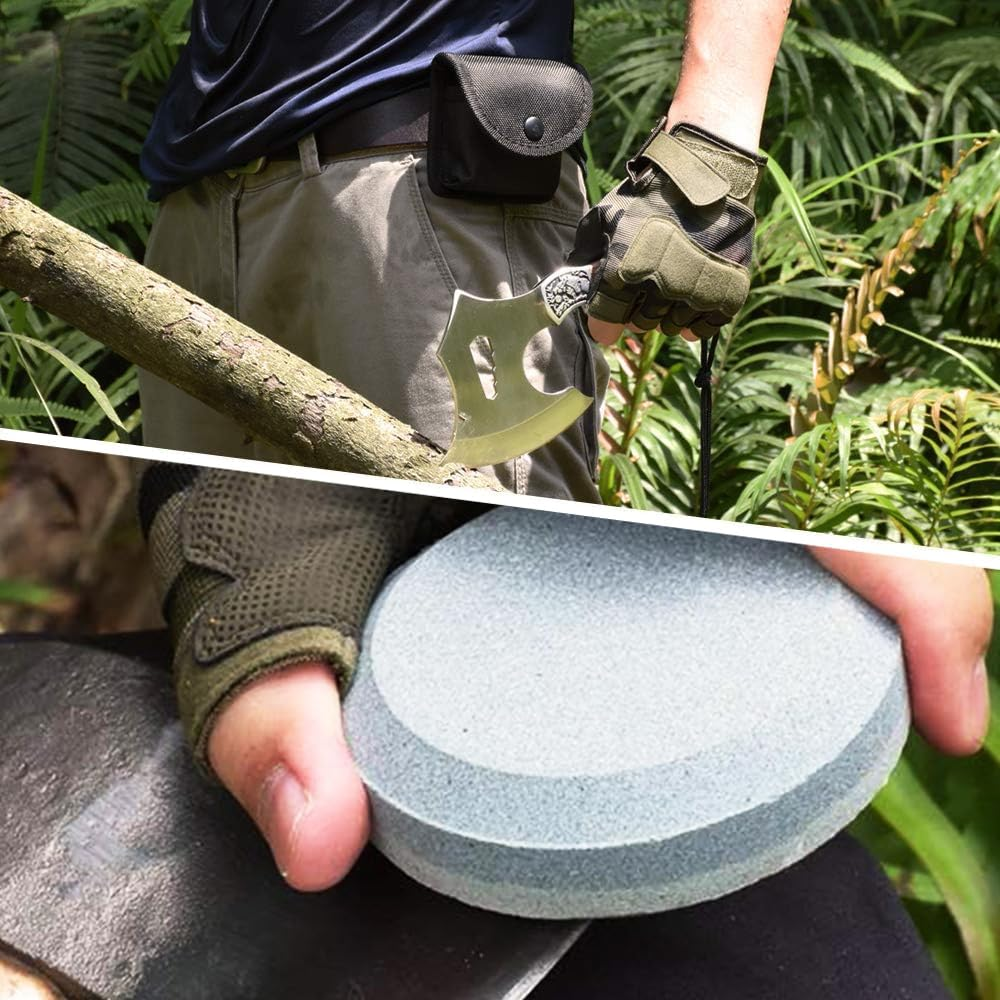 Multi-Purpose Axe Sharpening Stone, 1Pc round Axe Sharpening Stone, Dual Grit Camping Hatchet Sharpening Stone, Dual Grit Multi-Purpose Axe Sharpener& Hatchet Sharpening Stone Grinding Tool image number 3