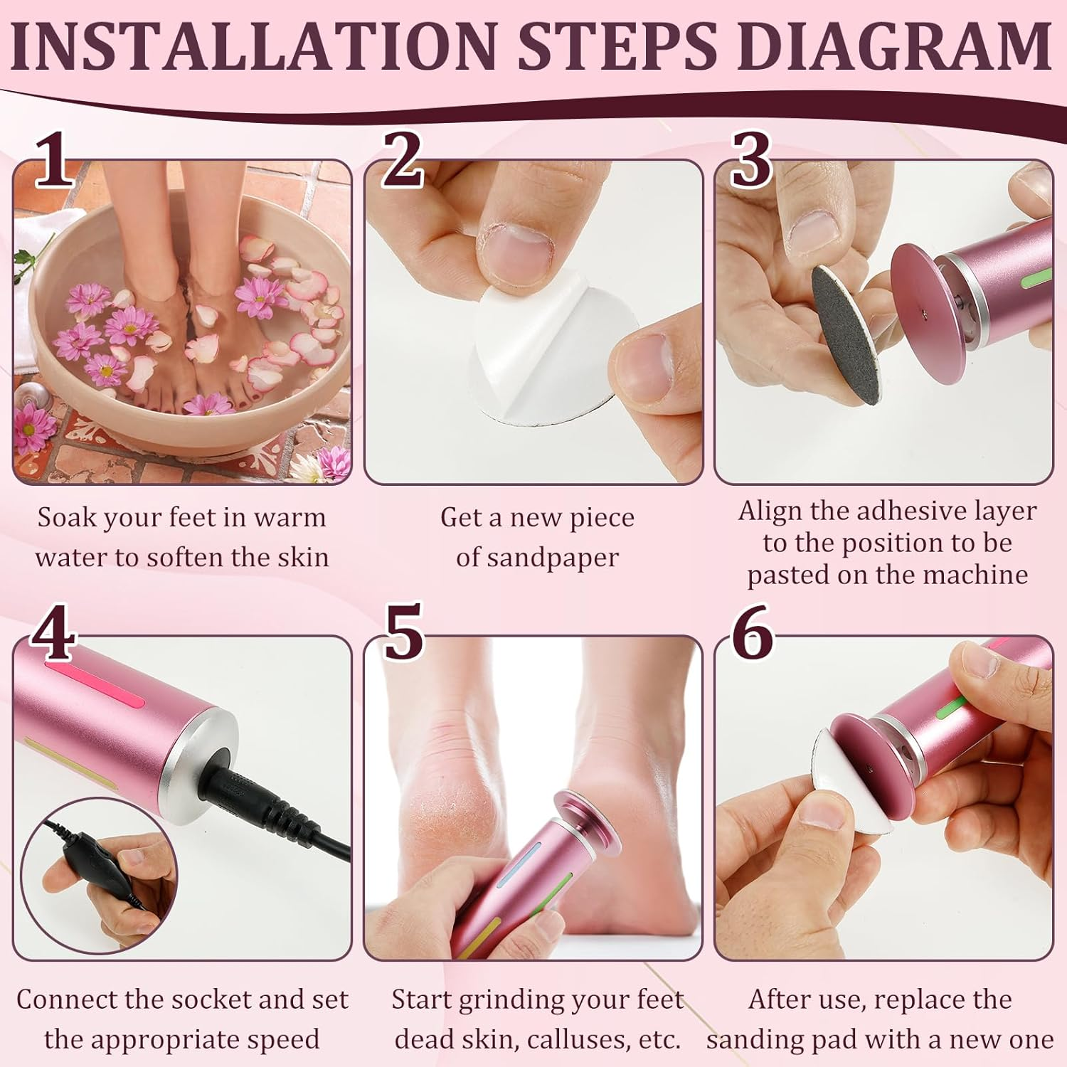 UKQRRTC Electric Foot Callus Remover with 60 Pcs Sanding Discs, Adjustable Speed, Professional Electric Foot File Callus Remover for Feet Dead Skin image number 3