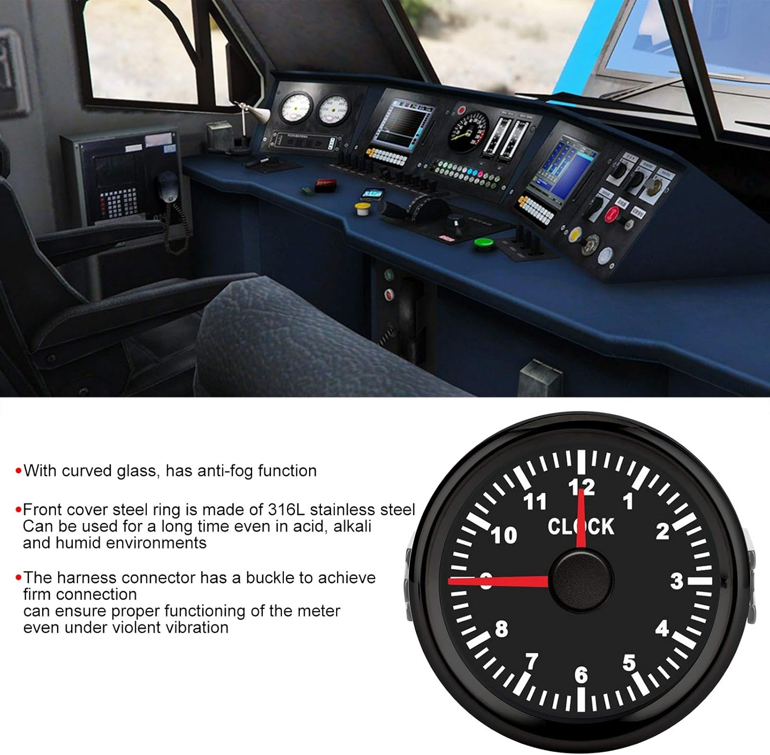 Akozon round Hour Meter Gauge 2Inch Universal Clock Gauge Instrument 0‑12 Hourmeter Red Backlight 12V/24V for Car Boat Yacht Motorcycle(#1) image number 6