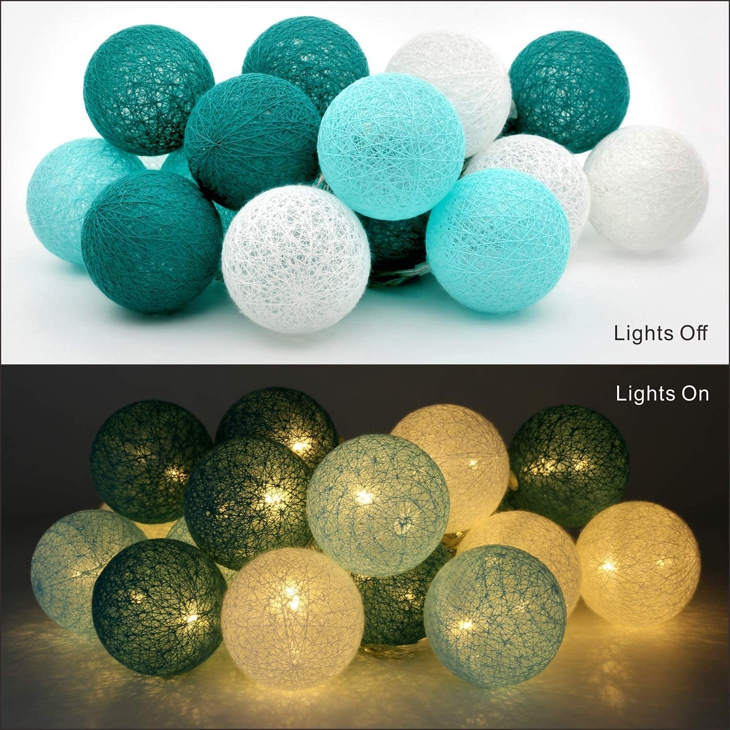 Padwa Lifestyle Cotton Ball String Lights, 3.1M/10.2Ft 20 Leds USB Powered Cotton Ball Fairy Lights for Bedroom, Party, Indoor, Wedding, Festival Decor (Tiffany) image number 2