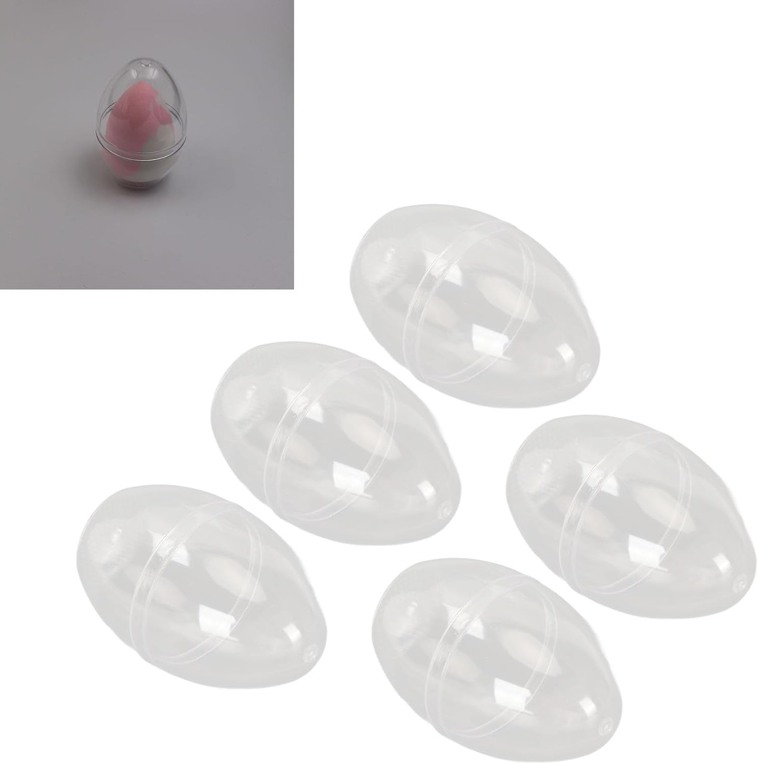 OKJHFD 5Pcs Makeup Sponge Storage Box Case Portable Transparent Egg Shaped Sponge Blender Holder Carring Case Storage Box Clear Hard Container Protector. image number 5