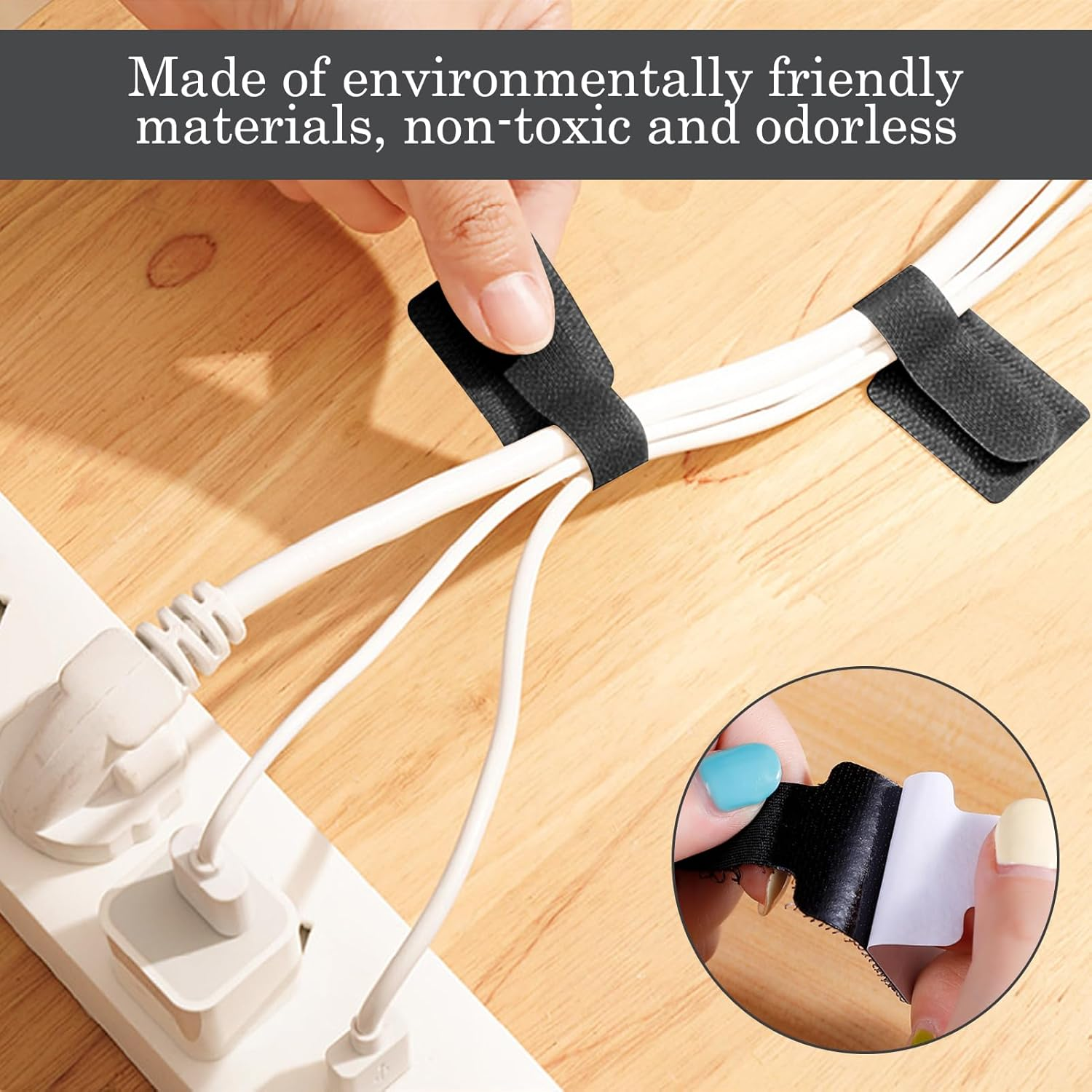 60 Pcs Cable Ties for Cable Management, Cable Organiser, Self Adhesive Hook and Loop Suitable for Mobile Phones and Electronic Devices, Strap for Organizing Data Cables, Household & Office Essentials image number 4