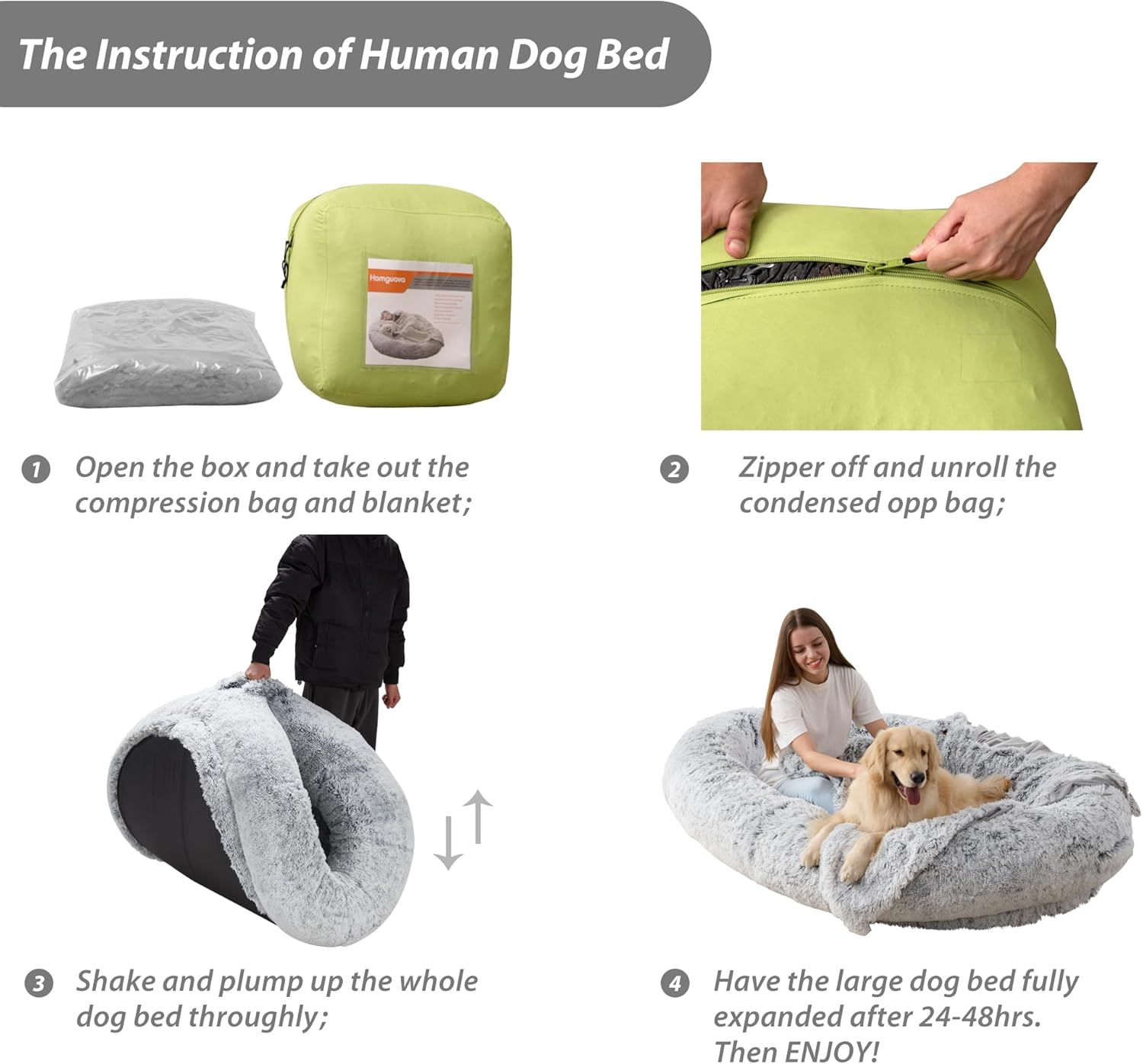 Homguava Large Human Dog Bed 75.5''X55''X12'' Bean Bag for Humans Giant Beanbag with Blanket People, Families, Pets (Grey Plush) image number 5