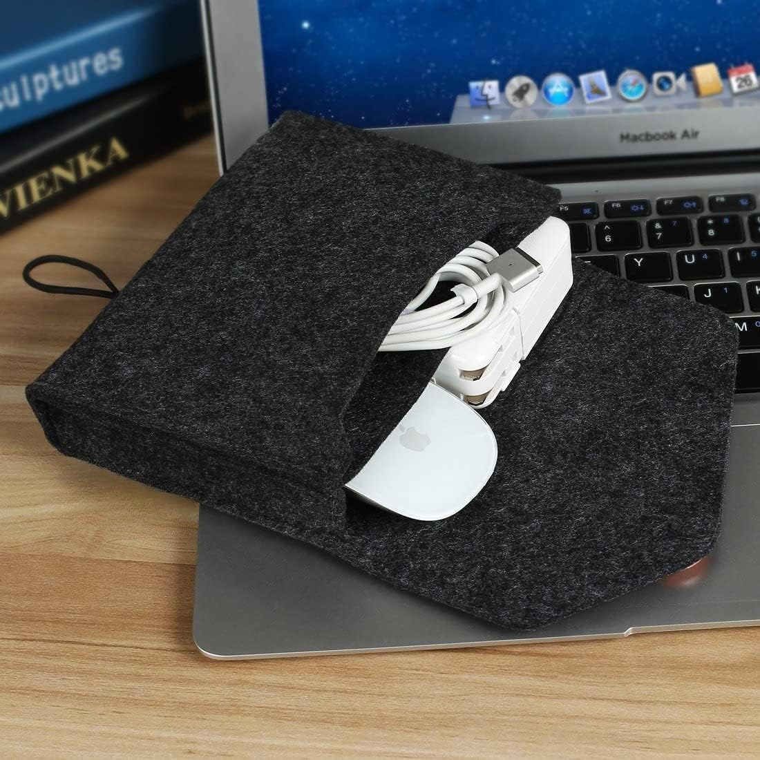 Portable Felt Storage Bag, Electronics Accessories Protective Case Pouch for Cellphone, Cables, Portable External Hard Drive (Dark Grey) - Iight Grey image number 2