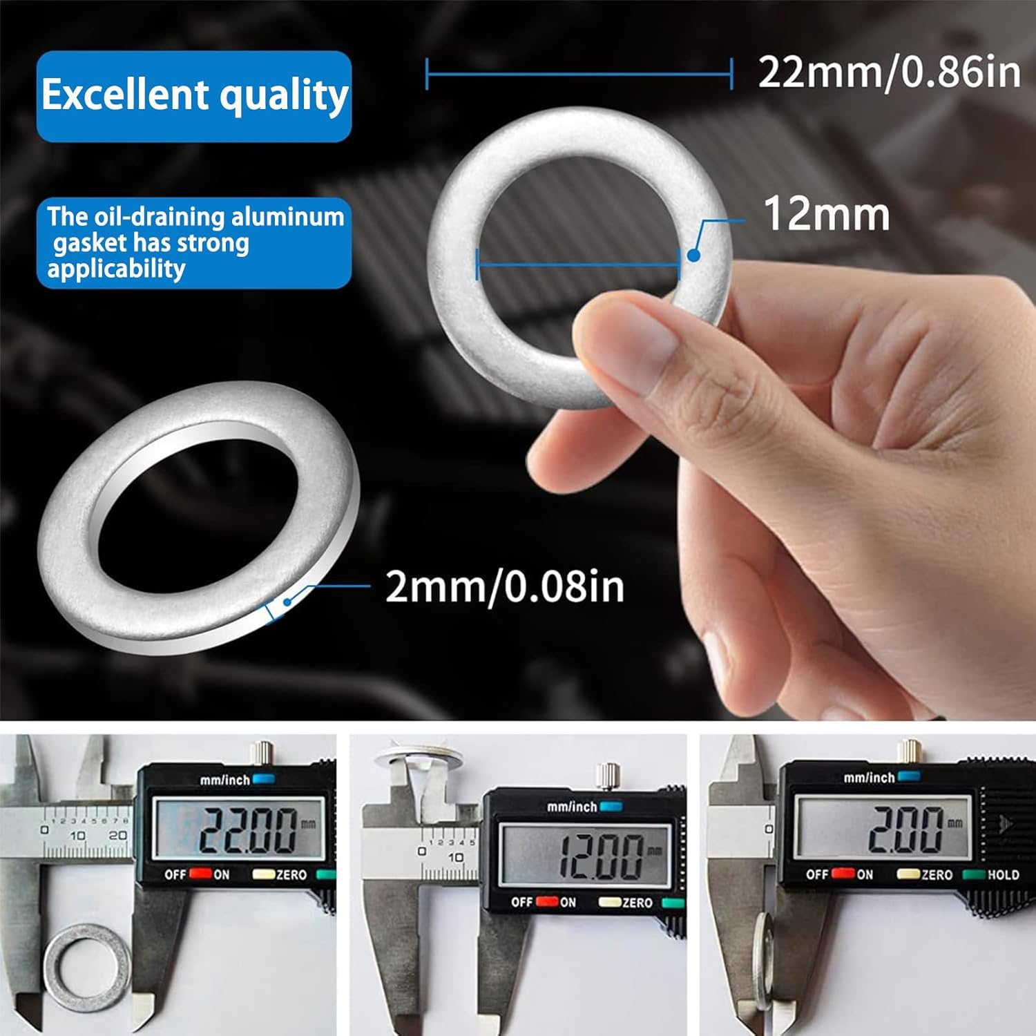 20Pcs Aluminum Drain Packing M12 Oil Drain Plug Gasket Compression Washer Sealing Ring Change Oil （12X22Mm） image number 2