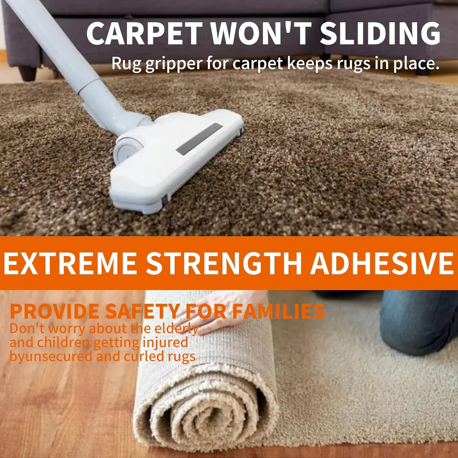 2PC Double Sided Carpet Tape Rug Tape, 5Cm*10M, Strong Adhesive and Removable, Strong Sticky Tape for Area Rugs, Photo Frames, Tile Hardwood Floors, over Carpet image number 3