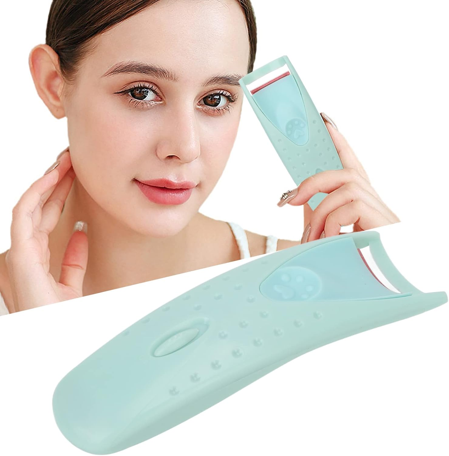 Xiuganpo Heated Lash Curler Micro Circuit Board Temperature Control Eye Makeup Tool 24H Lasting Effect Ideal for Eye Makeup Enthusiasts Type C Charging (Cyan)