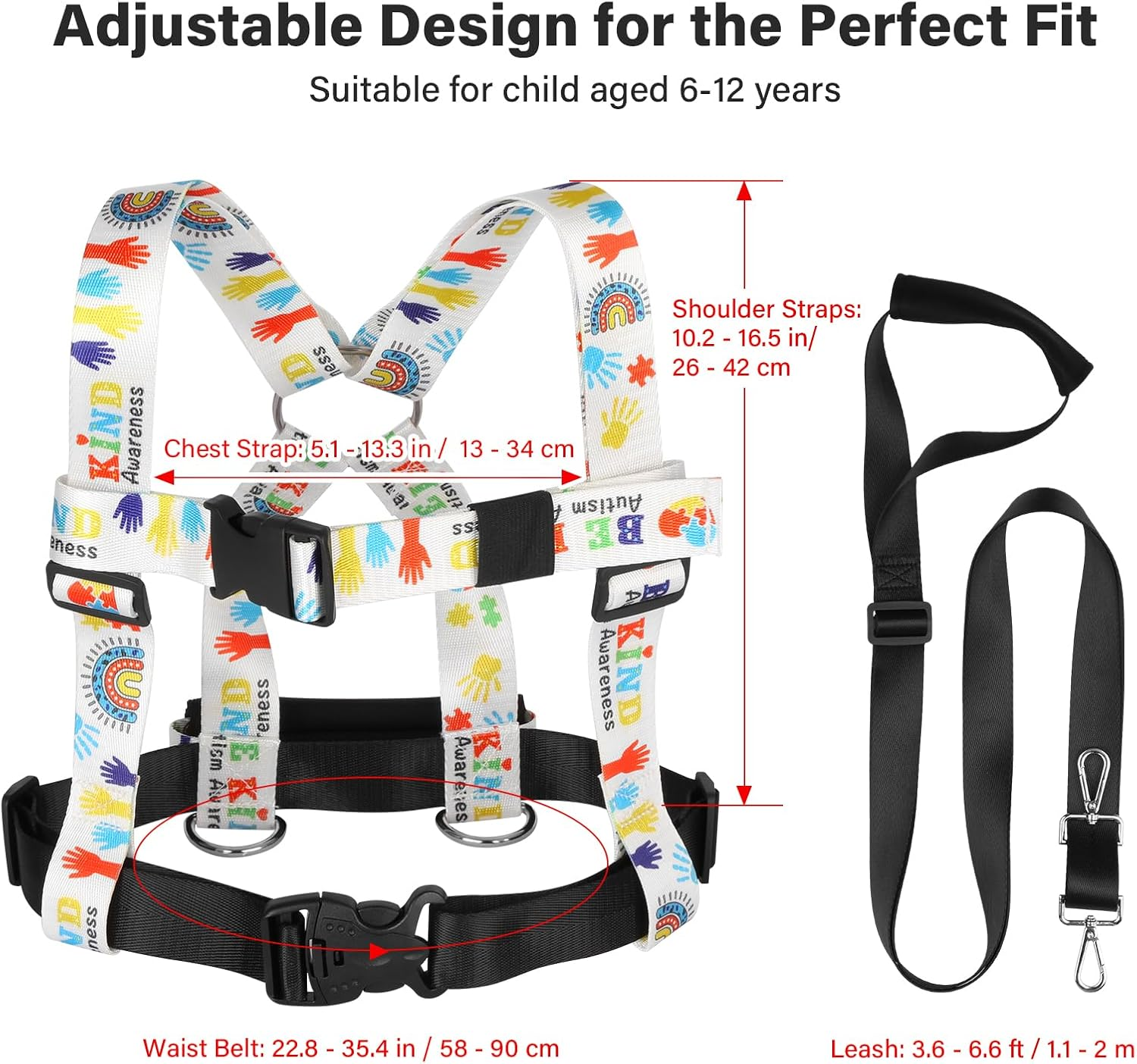 Safety Walking Harness and Leash for Autism & Special Needs Kids Ages 6-12 with Easy-Adjust Tether + Emergency Grab Handle for Wandering Prevention & Calm Outdoor Adventures image number 5
