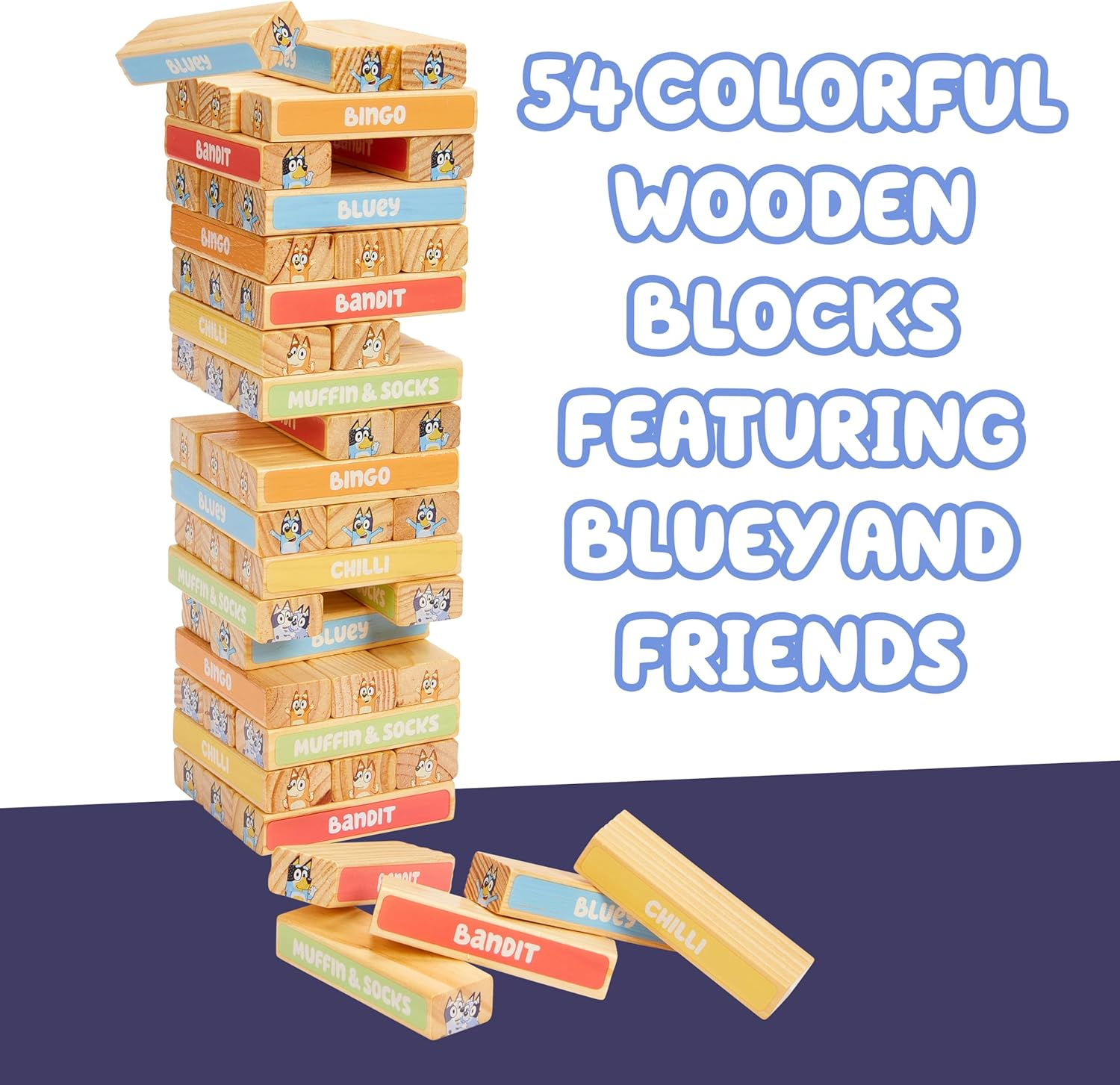 Bluey Wooden Tumbling Tower 54-Piece Activity Toy Playset image number 6