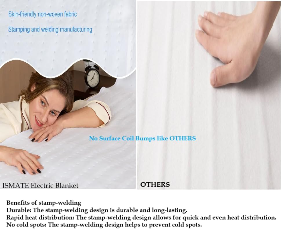 Dual Control King Bed Washable Fitted Electric under Blanket 3 Heat Setting Safety Overheat Protection Machine Washable White Suitable for Queen and King Bed with LED Dual Control (King) image number 6