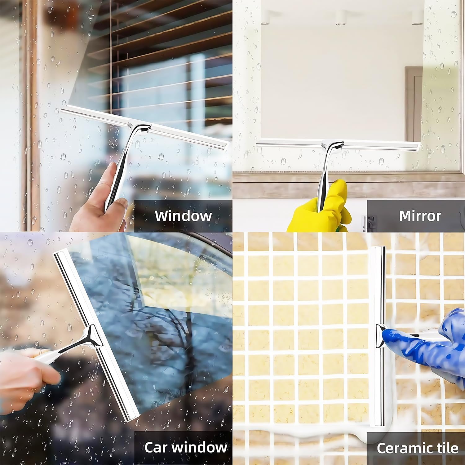 25 Cm Professional Window Squeegee, Pack of 2, Black Shower Squeegee, Stainless Steel Window Wiper with Rubber Lip, Squeegee for Shower, Bathroom, Mirror, Glass Cleaning, Tiles, Window Cleaner image number 4