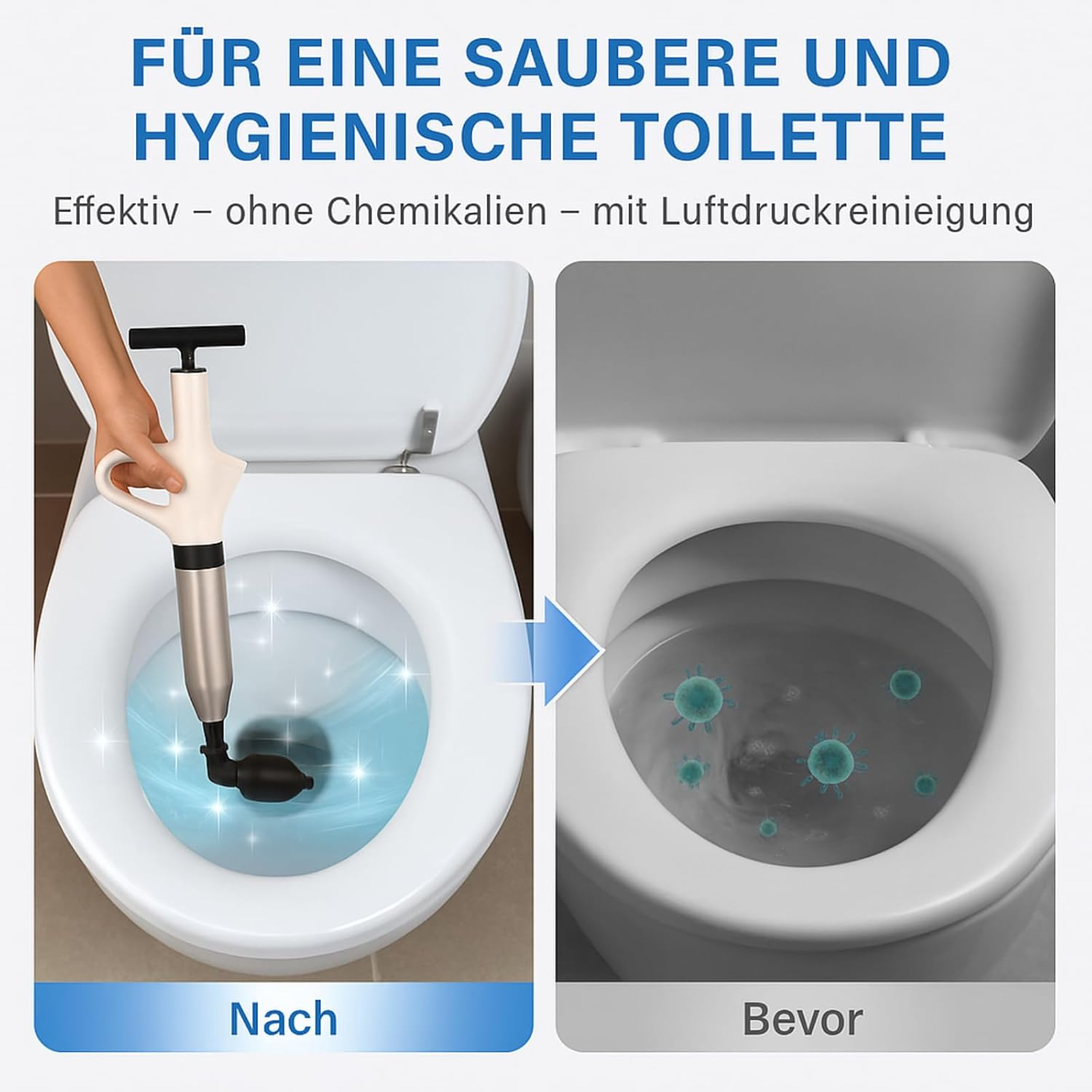 Pipe Cleaning Pump - Pipe Cleaner Compressed Air for Toilet Clogged, Sink, Bathtub and Drain Pipes - with 3 Piston Attachments and Air Pump image number 1