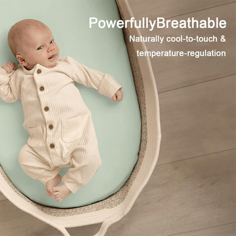 2 Pcs Bassinet Fitted Sheets, Universal Cradle Sheet Set for Rectangle, Oval, or Hourglass Bassinet Pad/Mattress, Soft Breathable Stretchy Baby Pad/Mattress Sheet Sets for Baby Boy and Girl image number 6