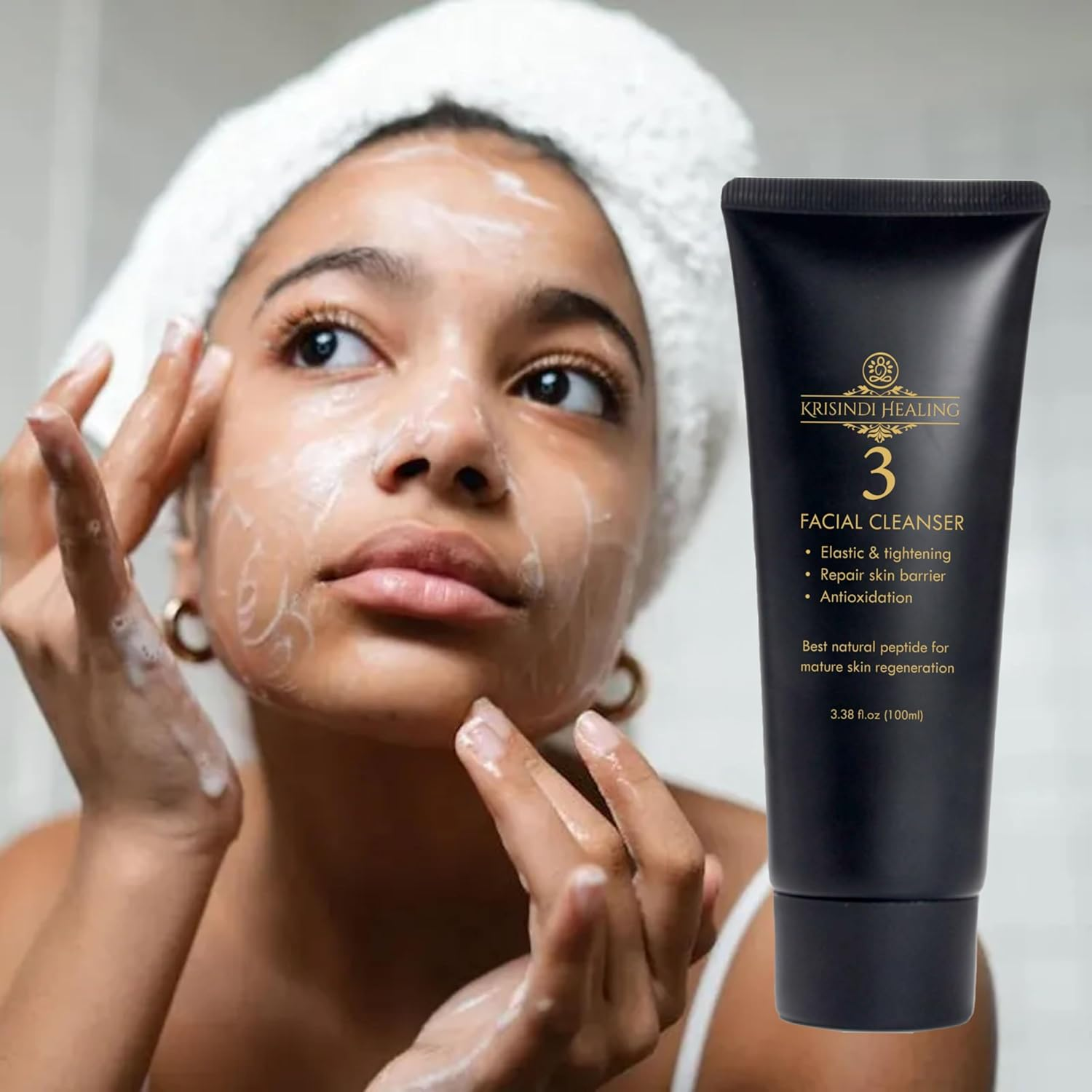 3 Facial Cleanser by Krisindi Healing, 100Ml Cream Cleanser for Mature Skin Ghk-Cu Peptide Niacinamide Amino Acids Gentle Daily Cleanser for Radiant Balanced Skin Gently