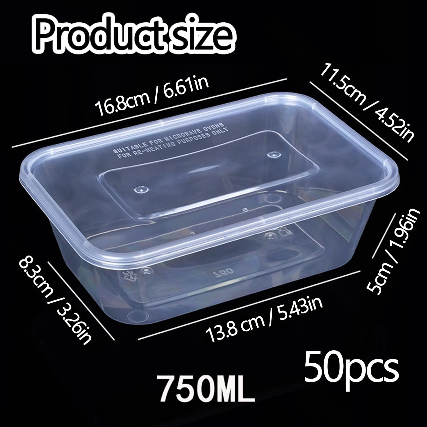 WADY Meal Prep Containers, 50 Pack Plastic Storage Food Containers with Lids, BPA Free Reusable Meal Prep Containers, Plastic Food Storage Trays with Airtight Lids (750Ml) image number 6
