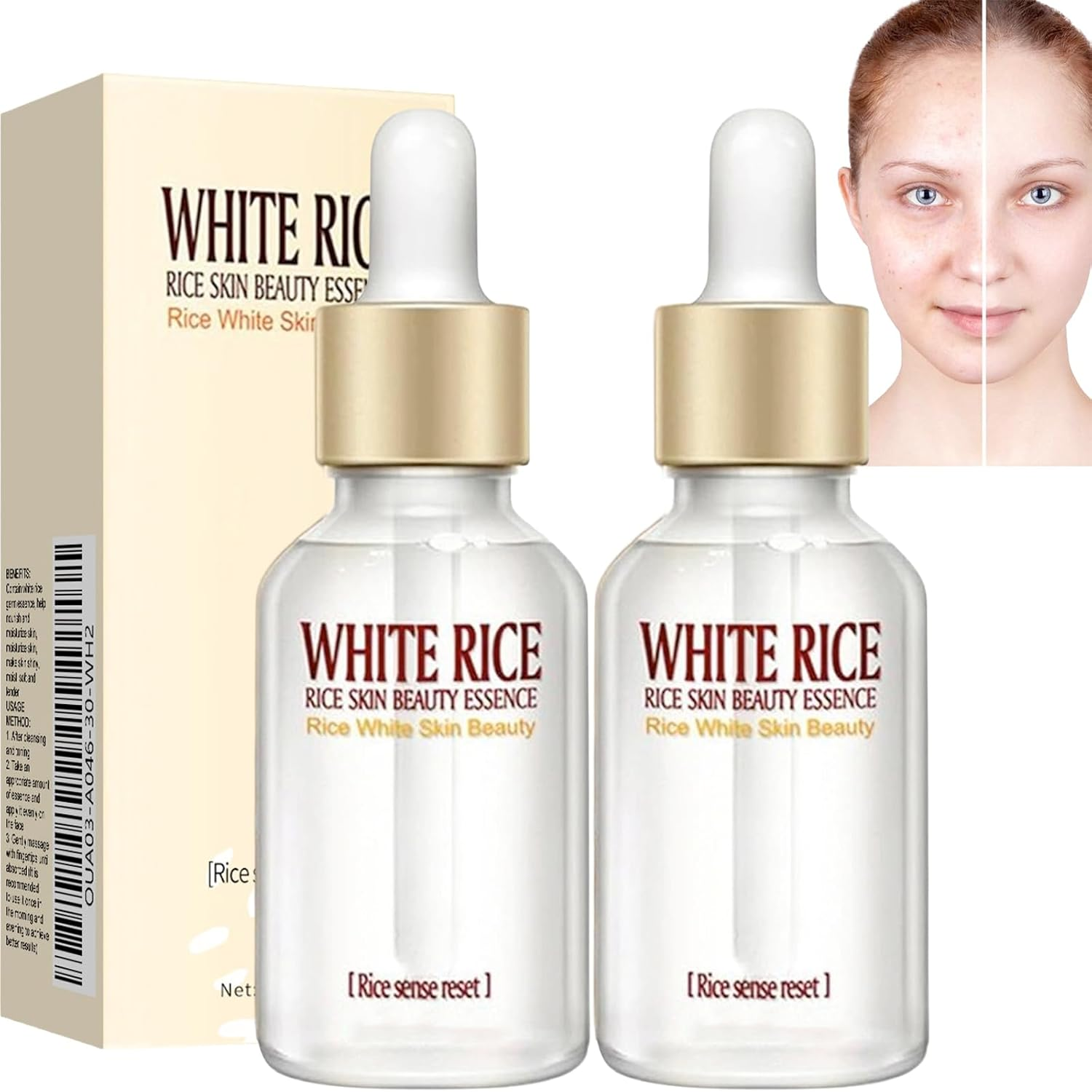 Anti-Wrinkle Rice Whitening Face Serum &mdash; Hydrating & Nourishing Rice Essence with Niacinamide & Hyaluronic Acid, Firming Moisturising Solution for Dark Spot Correction & Even Skin Tone (1 PCS)