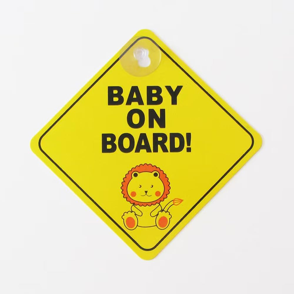 2Pcs Baby on Board Car Stickers，5"X5" Safety Signs Baby Safety Warning Decal，Baby on Board Warning Signs with Suction Cups，Bright Yellow for Reusable Baby Car Sticker image number 3
