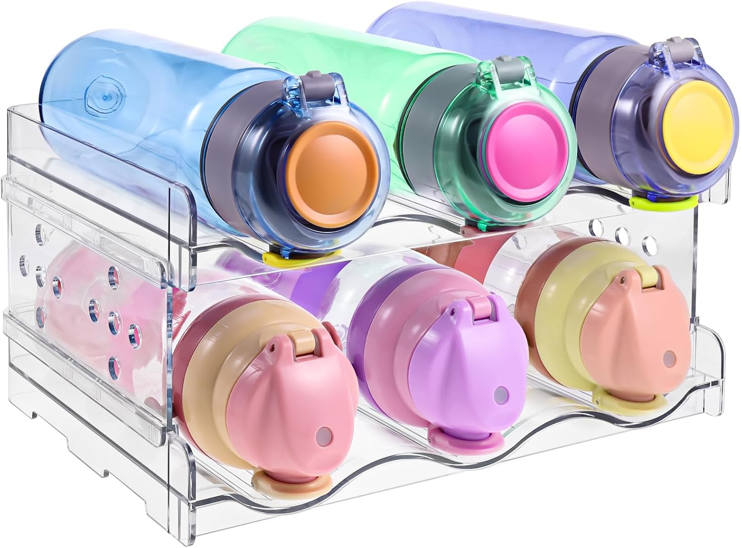 Bottle Holder Cupboard, Bottle Storage, Bottle Rack Stackable for Fridge/Kitchen Countertop Storage/Cupboard/Wine/Bottle, Bottle Organiser, Pack of 2, Each Shelf Holds 3 Containers