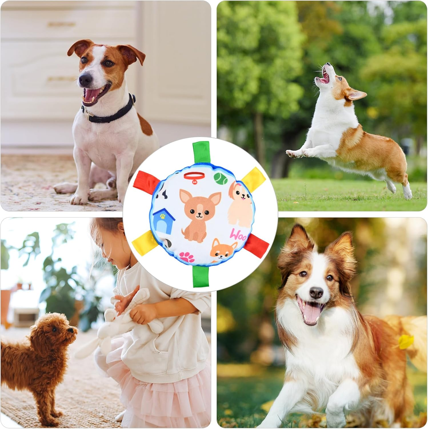 MIGIFTDY Dog Plush Ball Squeak Toys, Soft Dog Squeaky Dog Toy, Puppy Birthday Gifts, Dog Tug Toy, Pet Plush Toy Reduces Anxiety Boredom Dog Chew Toys, Interactive Dog Toys for Medium & Large Dog (B) image number 1