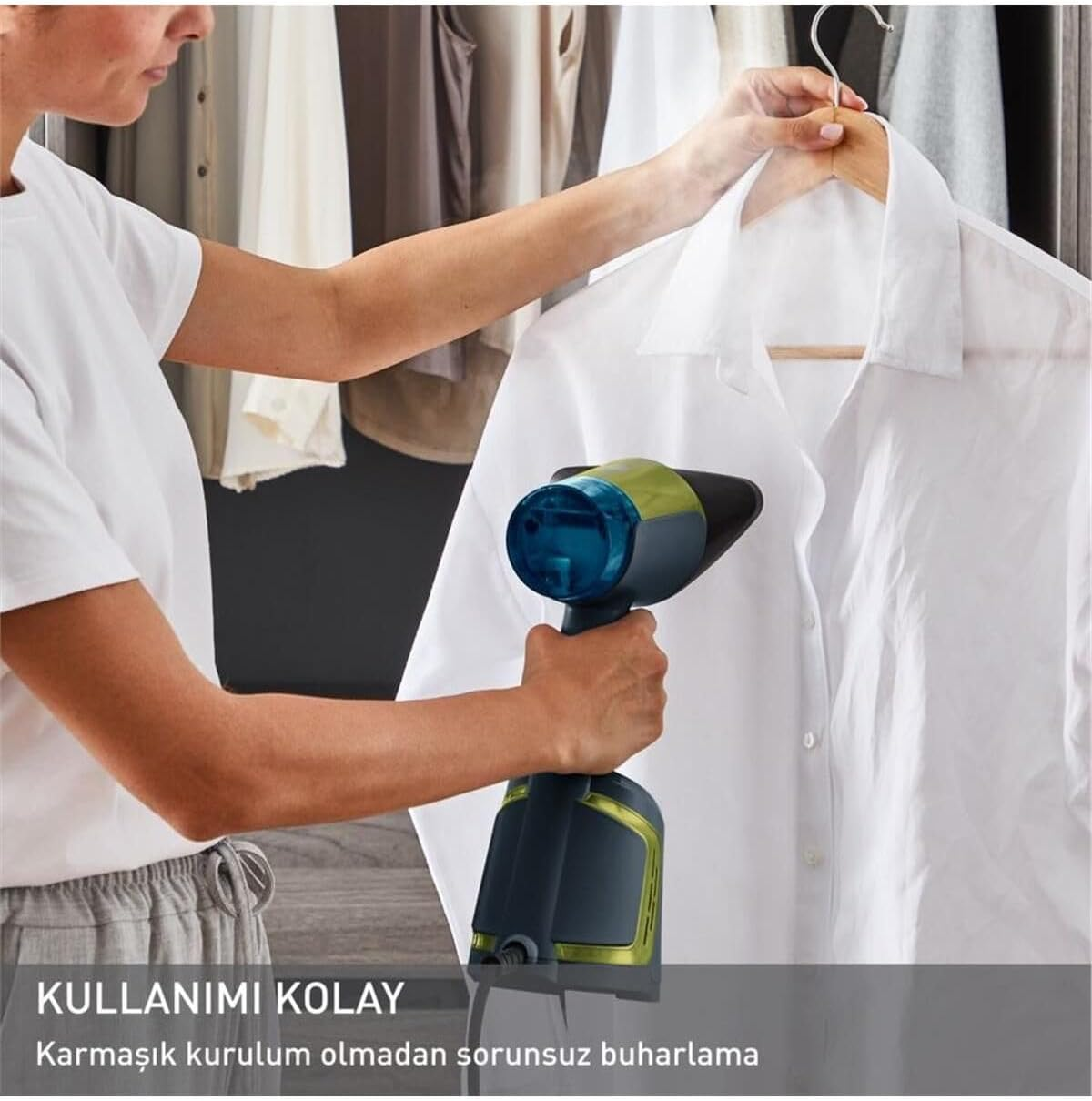 Tefal Aero Steam DT9810F0 Ceramic Soleplate Steam Straightener, 20 G/Min Steam Performance, 100 Ml Removable Water Tank, Noise Level of 84 Db(A), 3 Modes, 1400 Watt, Blue/Green - Blue/Green image number 5