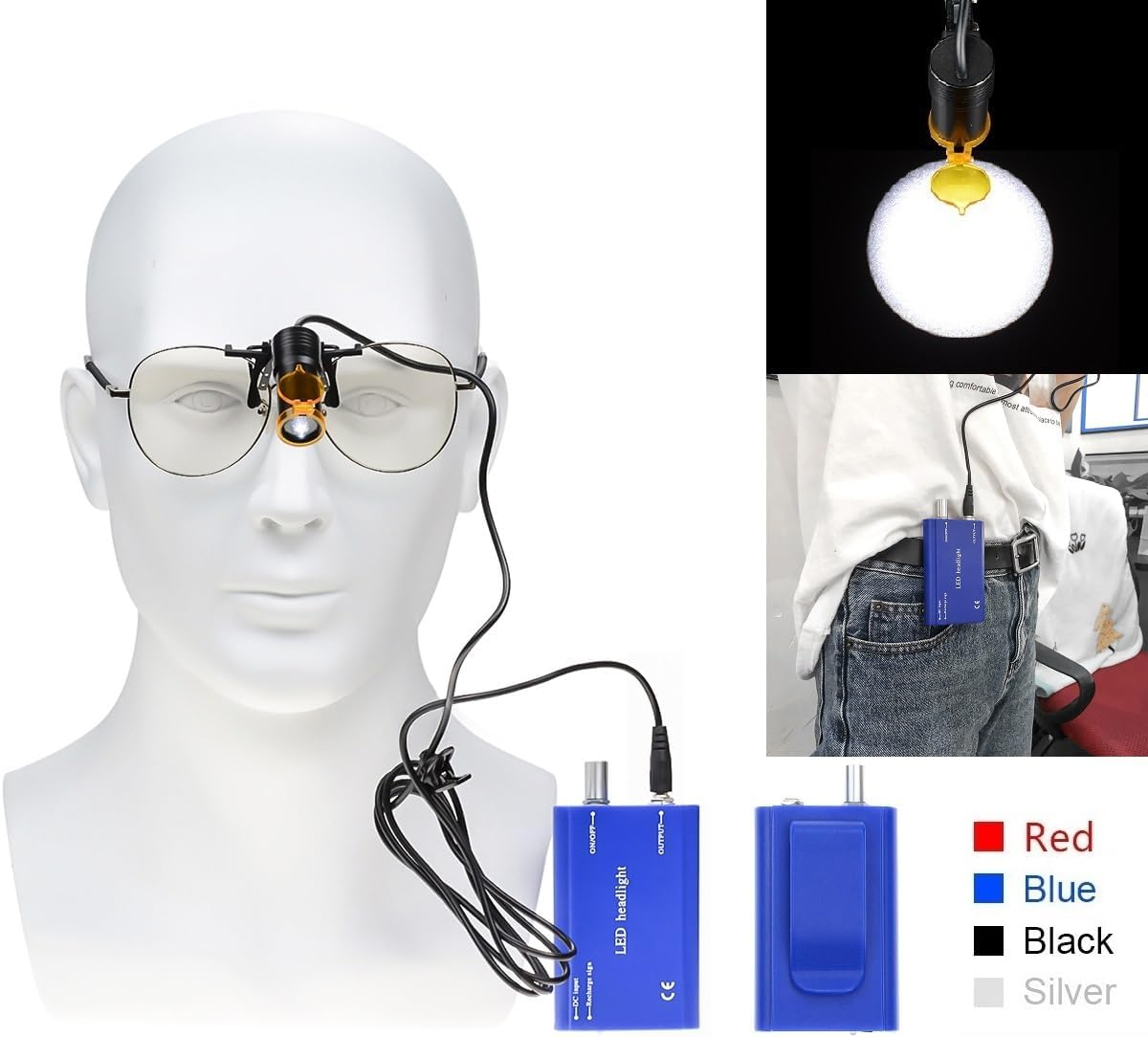 5W Protable LED Blue Plastic Headlight Lamp for Binocular Loupe Metal Belt Clip on Headlamp image number 2