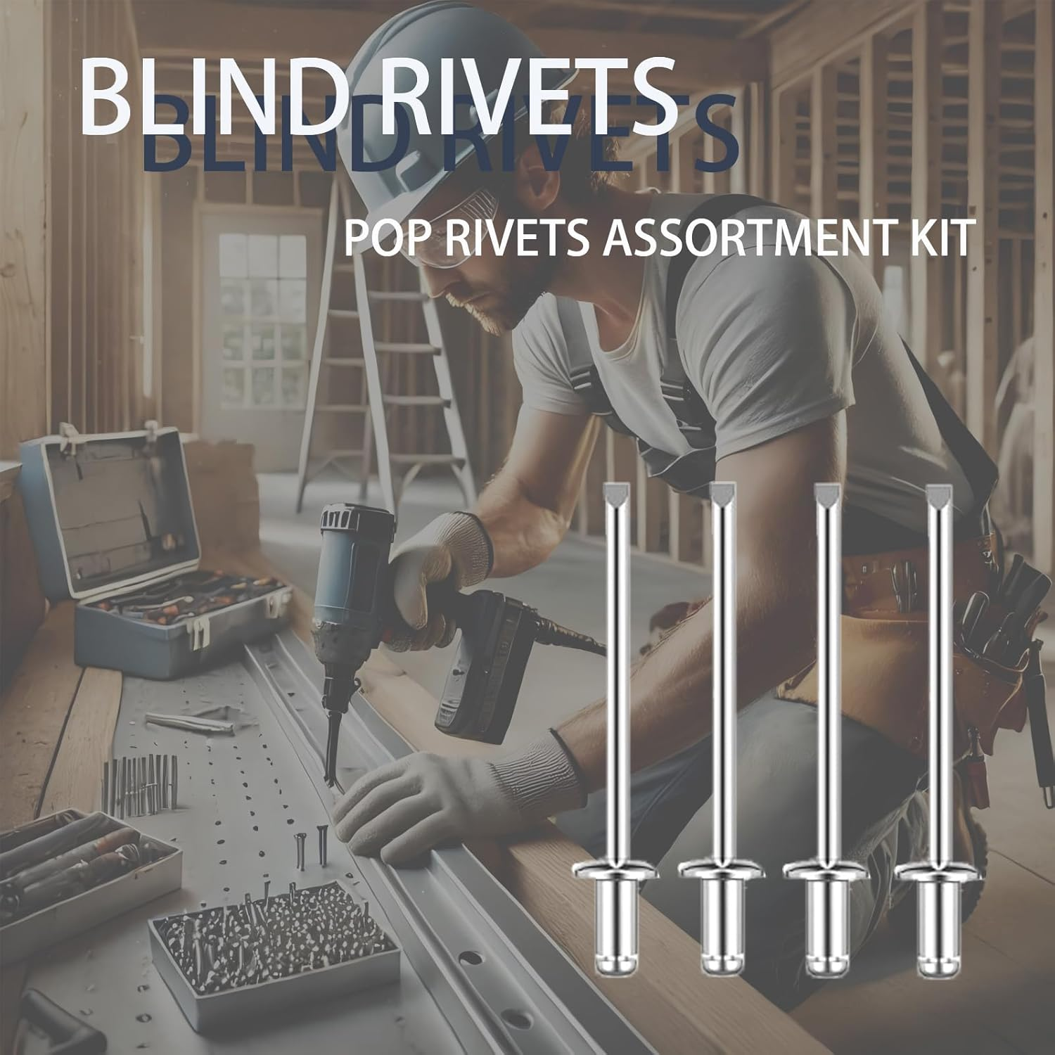 Blind Rivets Assortment Kit 1000 Pcs - Aluminum Pop Rivets (1/8 4 Sizes) Corrosion-Resistant Fasteners for Automotive, Construction, Metalworking - Bulk Multi-Size Rivet Kit with Durable Case image number 4