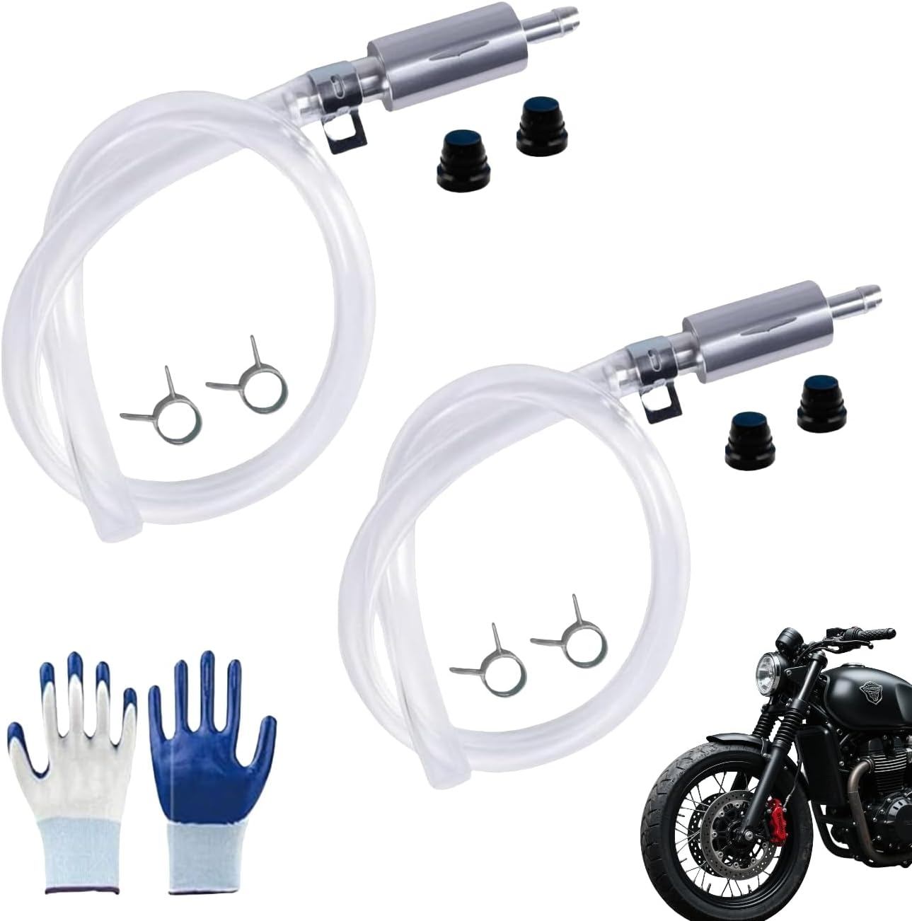 Brake Bleeder-One Way Check Hose Valve, 2PCS Brake Bleeding Kit Including Corrosion-Resistant Hose Aluminum Pump Valve Body for Car, Motorcycle with Operation Gloves image number 6