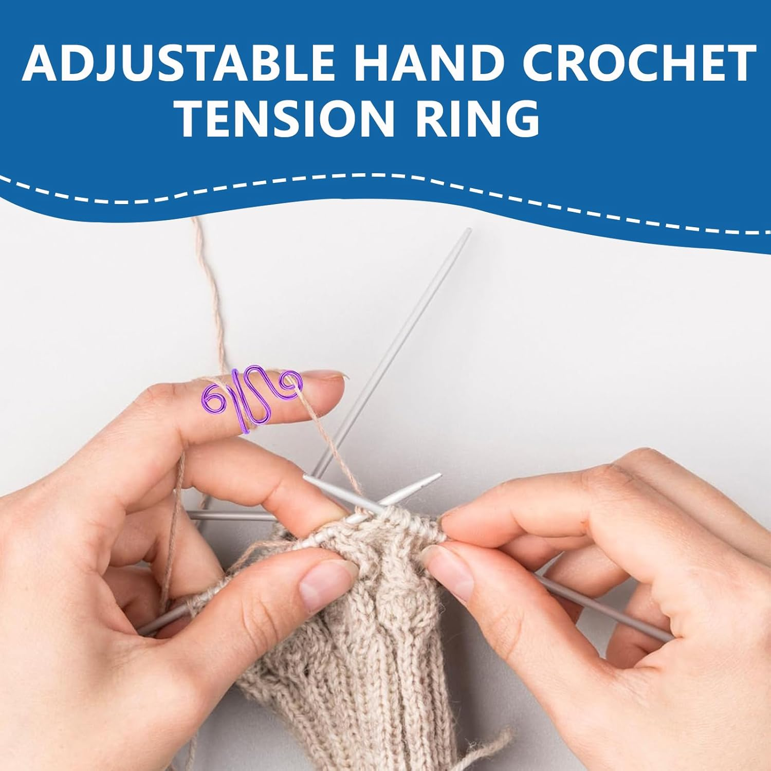 2Pcs Crochet Tension Rings for Crocheting, Adjustable Crochet Yarn Tension Ring, Crocheting Ring for Your Finger (Purple) - Purple image number 6