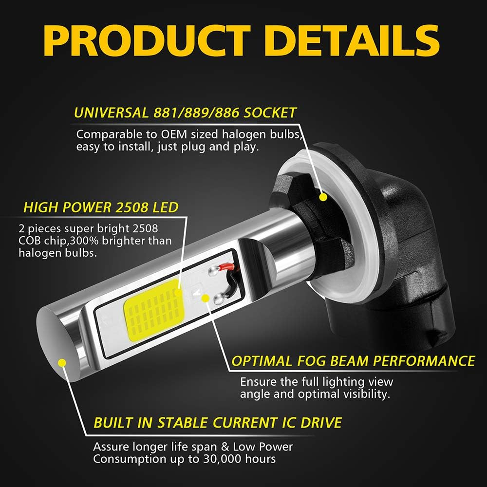 AUXLIGHT 881 889 886 894 862 896 898 LED Fog Light Bulbs 6000K Xenon White, Super Bright High Power COB Chips LED Fog Daytime Running Lights DRL Bulbs Replacement for Cars, Trucks (Pack of 2) image number 5