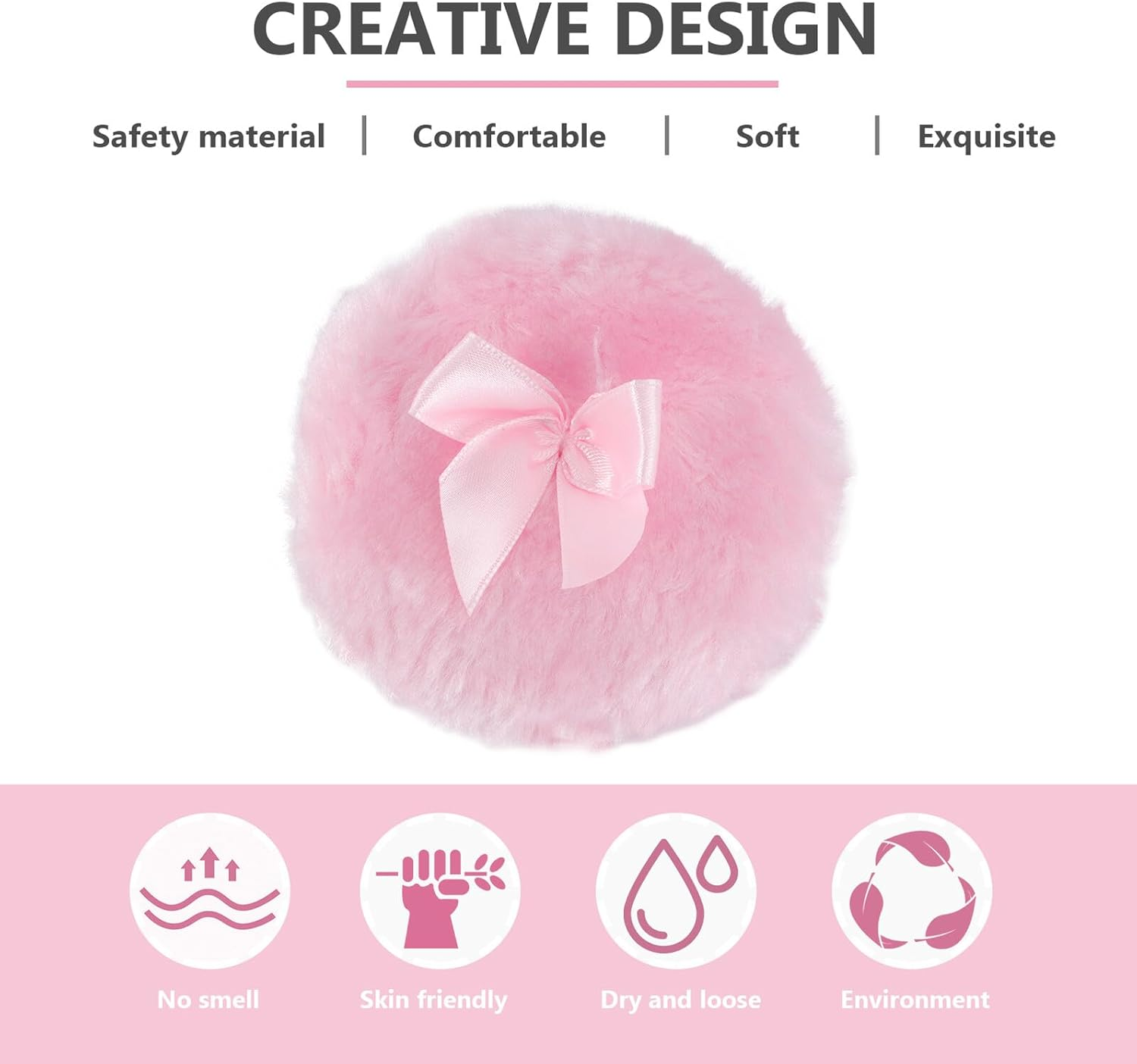 GRADENEVE 3PC Powder Puff Long Hair Soft Talcum Prickly Heat Puff with Plush Bowknot Design for Adult Use Pink