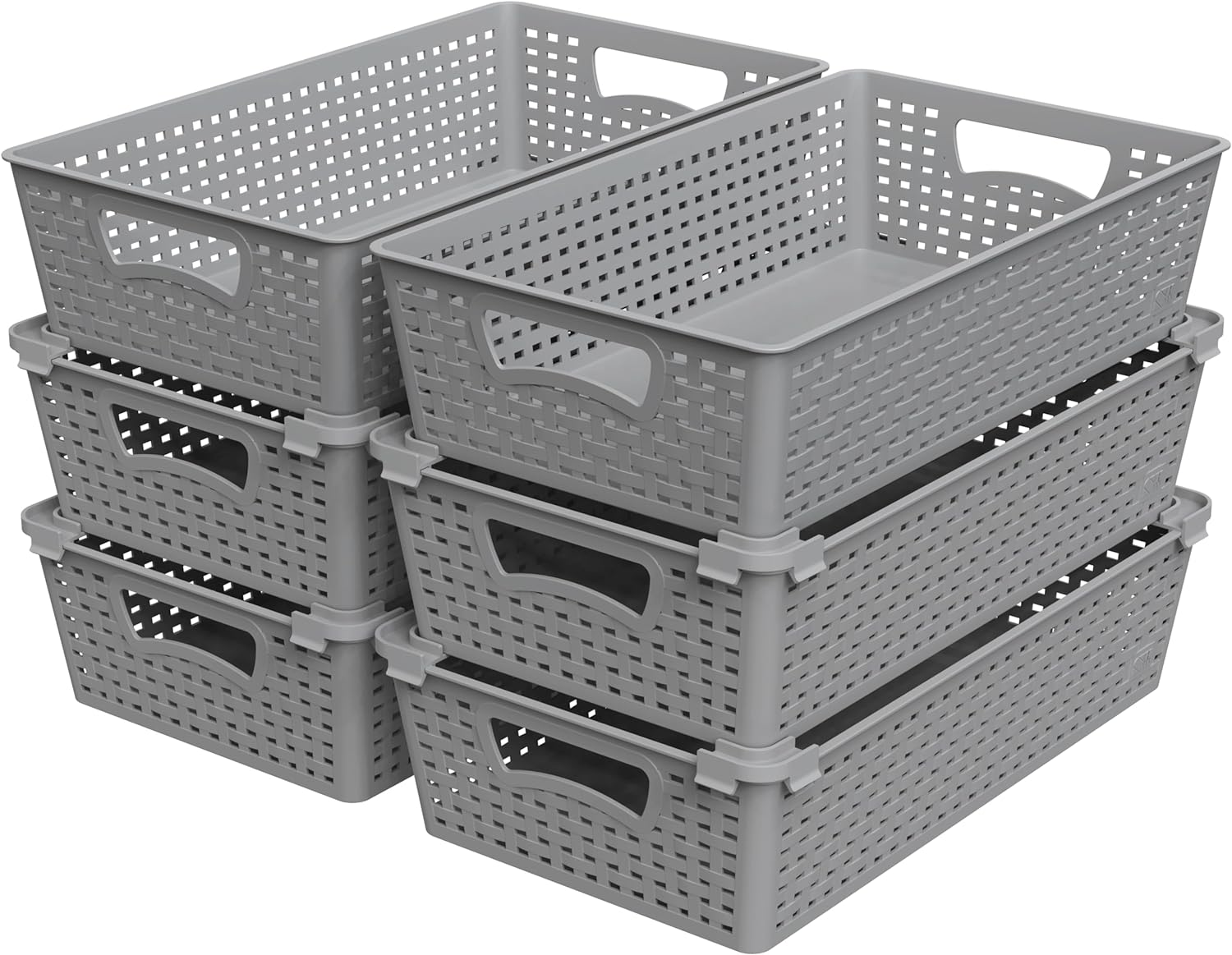 Simple Houseware Stackable Plastic Storage Baskets Kitchen Drawer Organiser, 6 Pack, Clear