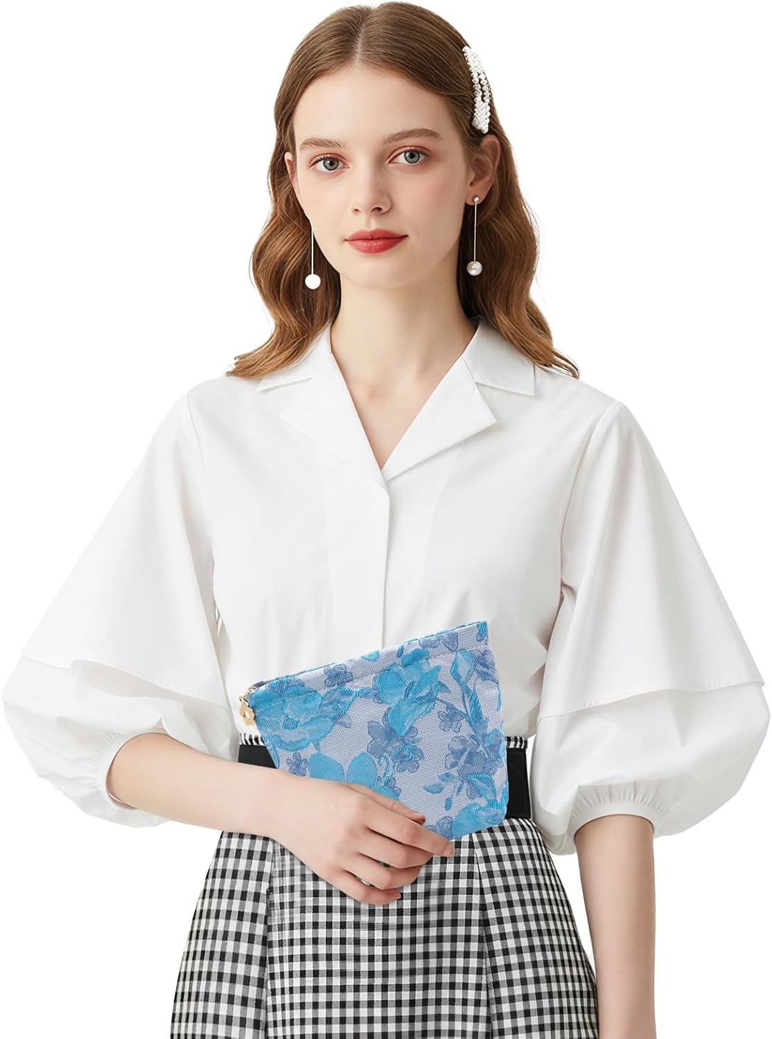 LJCZKA Small Floral Makeup Bags,Mini Cosmetic Bag with Zipper Small Pouches for Purse Floral Travel Toiletry Bag for Women Girls Teen, Iceblue, Fashion - Pink image number 4