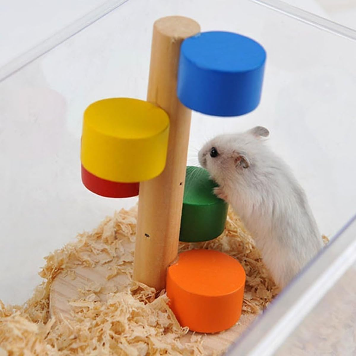 AIMALL Hamster Colourful Cloud Ladder Climbing Toy, Solid Wood Molar Stair Exercise Play Supplies for Small Pets, 5.5" X 3.78" X 3.35" image number 2