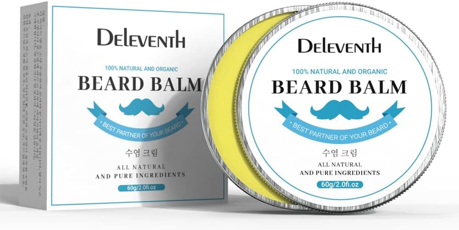 Deleventh Korean Brand Beard Balm 60G / Vitamin E with Natural Oils and Waxes, Soften, Strengthen and Protect for Healthy, Nourishing Beard, Hydrate, Soften & Protect Your Facial Hair (Original) image number 5