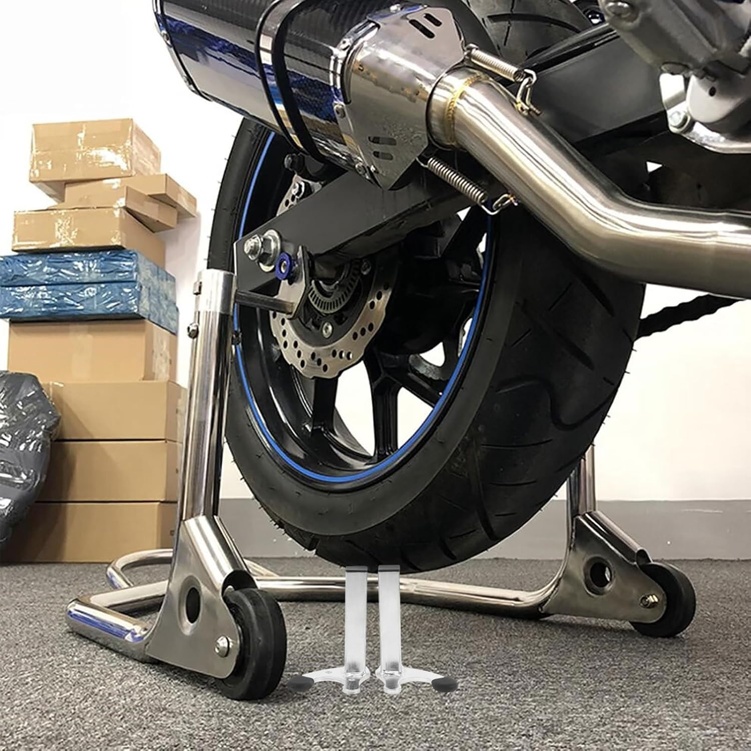 Ipetboom Heavy-Duty U-Shaped Motorcycle Lift Stand Attachment, Zinc-Plated Steel Rear Wheel Support for Motorbike Parking and Maintenance, Easy-Setup Rear Wheel Lifter Compatible With image number 2