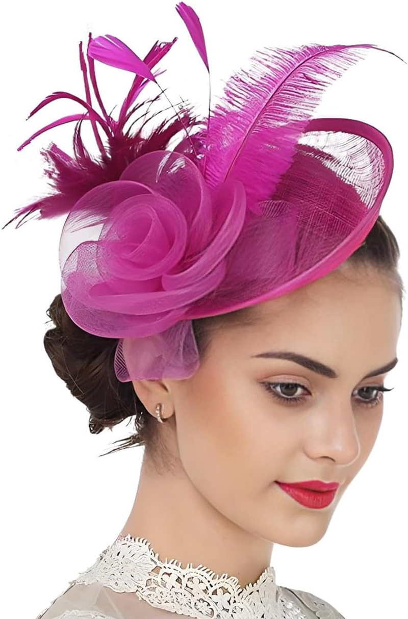 Feather Fascinator Hat with Hair Clip Flower Mesh Net Veil Wedding Race Hairpin Bowler Hat Elegant Royal Ascot Floral Derby Hat for Women Ladies Wedding Tea Party Church Cocktail Hair Accessories