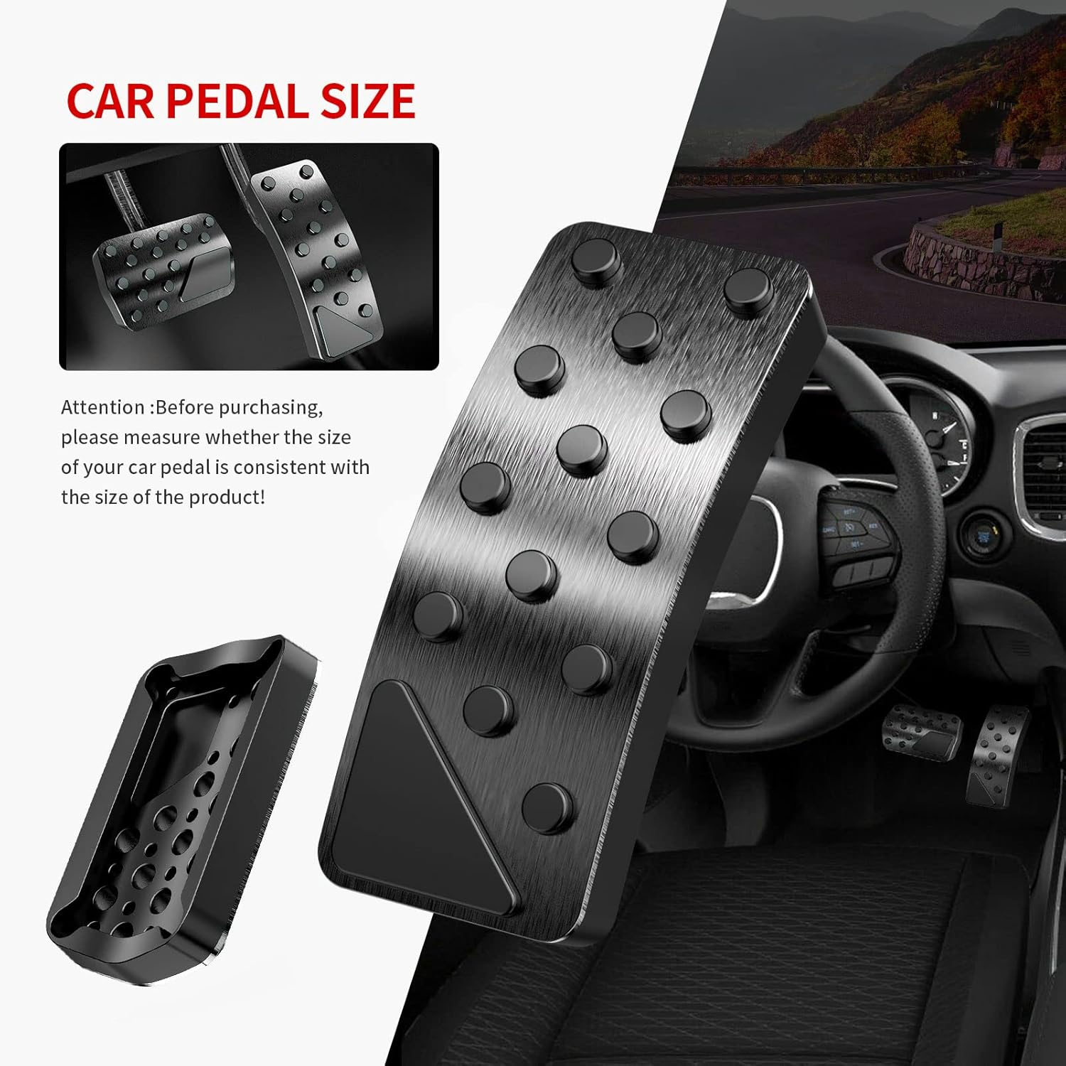 Aluminum Alloy Pedal Cover for Jeep Grand Cherokee 2011-2024 2025 Dodge Durango 2011-2024 2025 No Drilling Aluminum Brake and Accelerator Pedal Covers 2Pcs(Black) - Blue image number 3