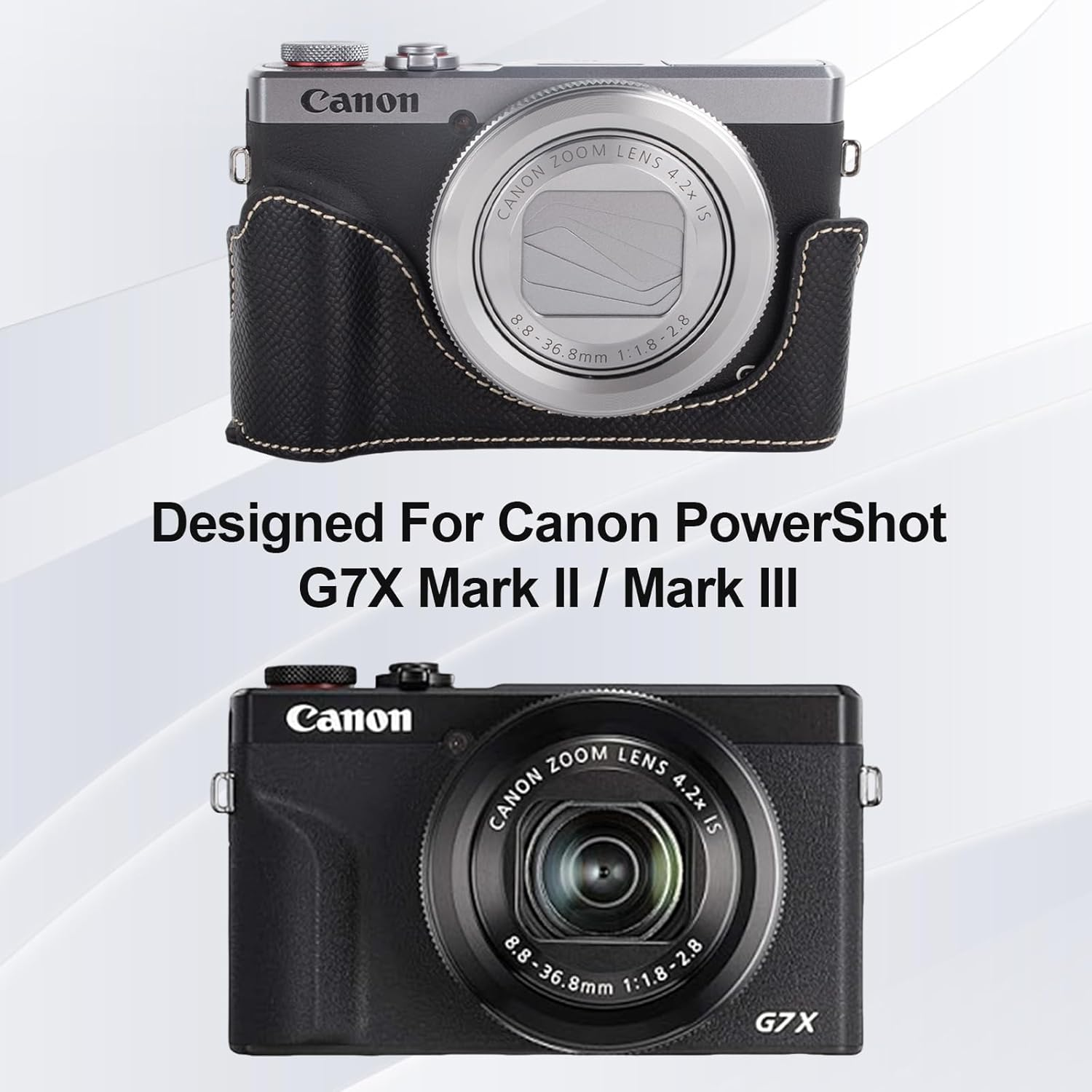 VOVMOEYA Protective Camera Case for Canon Powershot G7X Mark III/G7X Mark II Half Case with Adjustable Shoulder Strap PU G7X Mark Iii Accessories Lightweight-Black - Coco image number 7